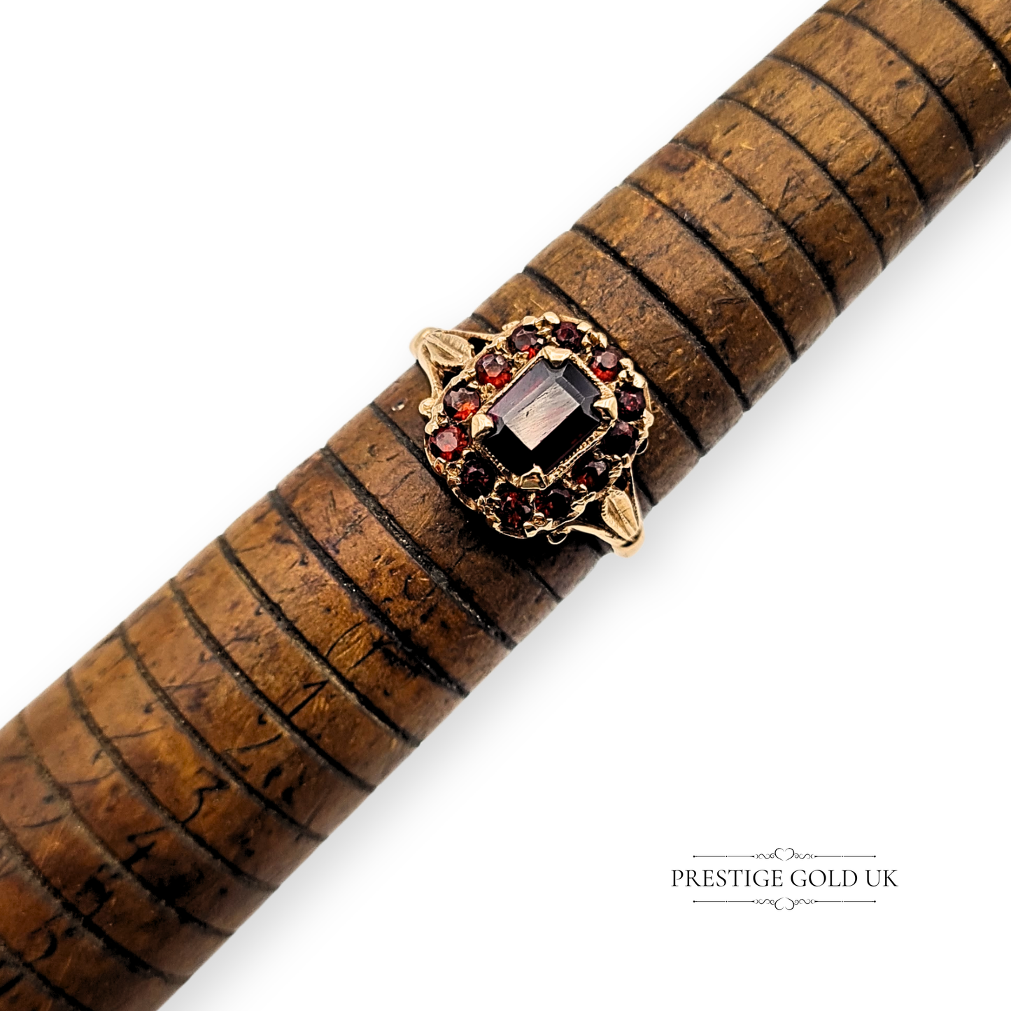 Gold Large Garnet Cluster Ring, Vintage Victorian-style Ring UK O 1/2 US 7 1/4