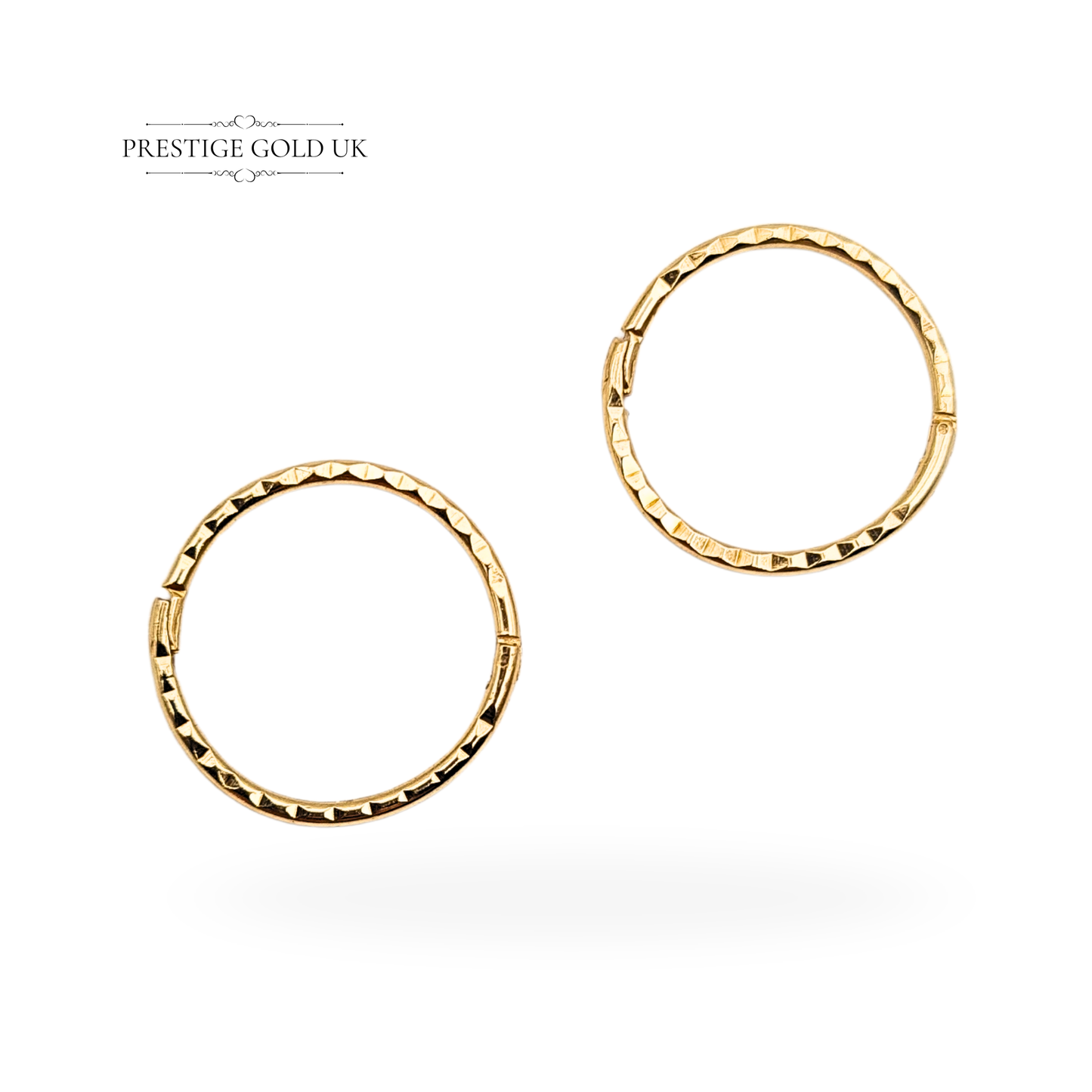 9ct Gold Small Hinged Hoop Earrings, 10mm Diameter Chevron Pattern Lightweight Tiny Gold Hoops