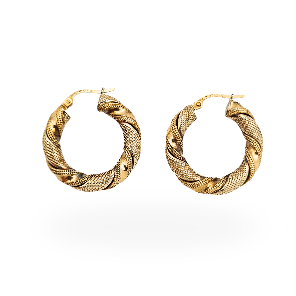 Desgner 9ct Gold Unoaerre Twisted Hoop Earrings Two Tone Italian Hoops