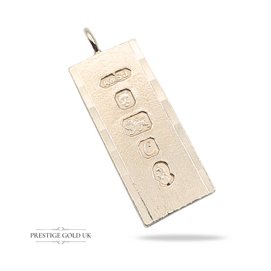 925 Silver Ingot Pendant London 1977 Faceted 30g Large Ingot