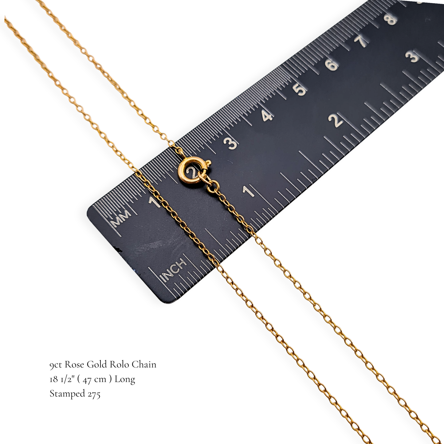9ct Rose Gold Rolo Chain, 18.5", Dainty Necklace