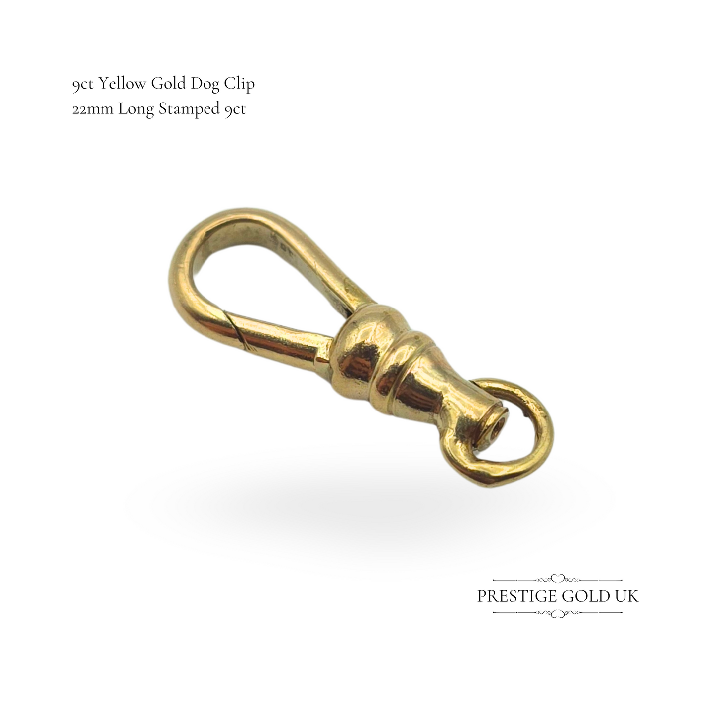 Vintage 9ct Yellow Gold Dog Clip, 22mm Fixed Bolt Ring, Stamped 9ct