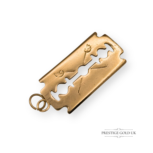 9ct Gold Barber Razor Blade Pendant, Vintage Wet Shave Jewellery
