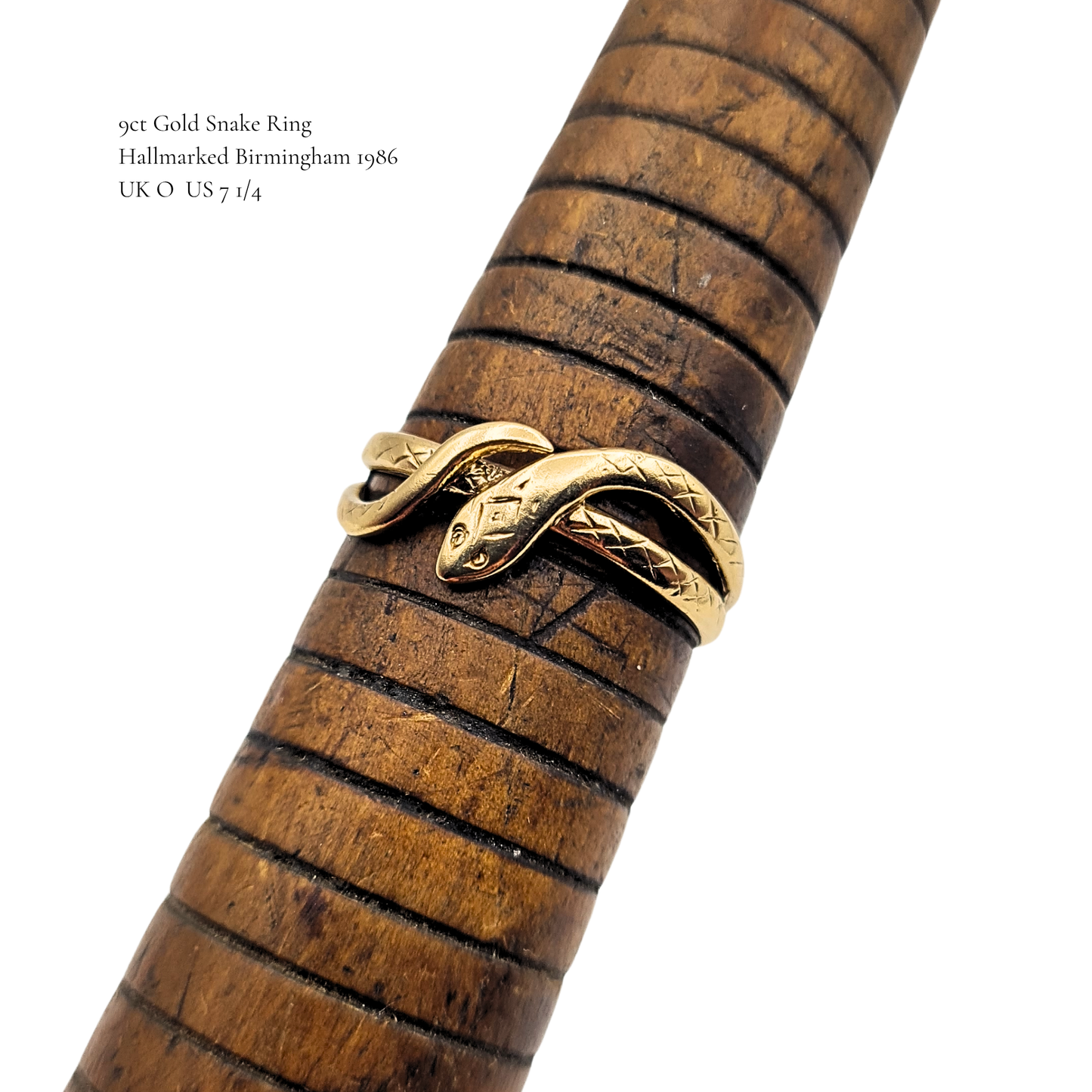9ct Gold Small Snake Ring Birmingham Hallmarked 1986 UK O US 7.25