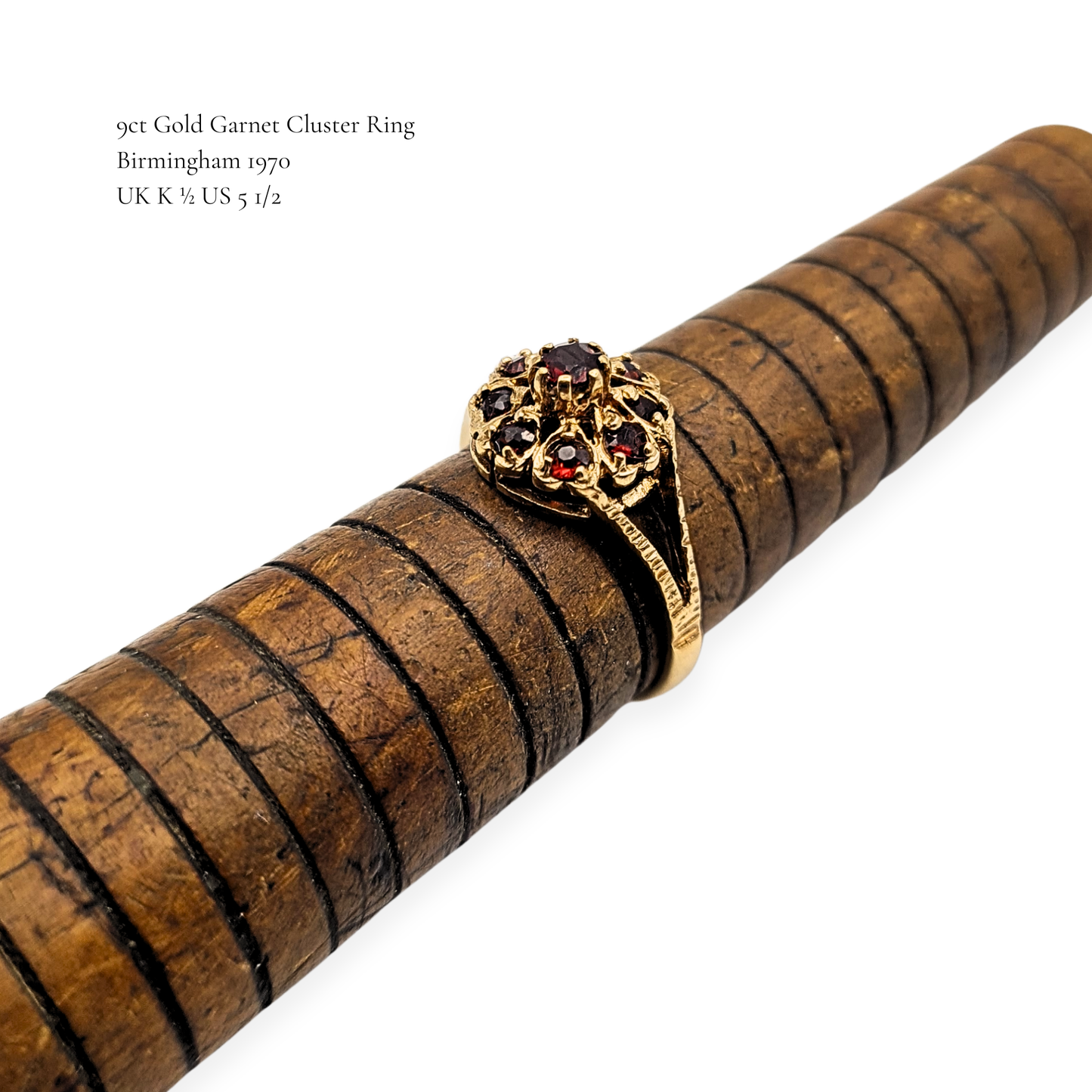 9ct Gold Garnet Cluster Ring 1970 Birmingham Hallmark UK K 1/2