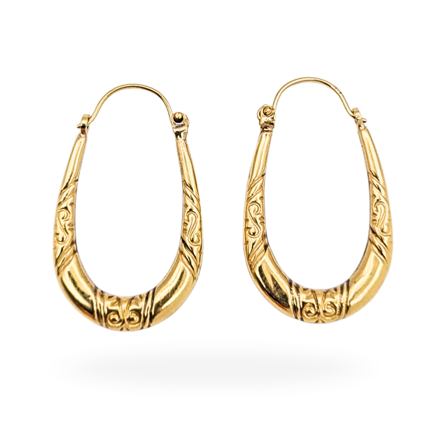 9ct Gold Creole Hoop Earrings, Stamped 375, Engraved