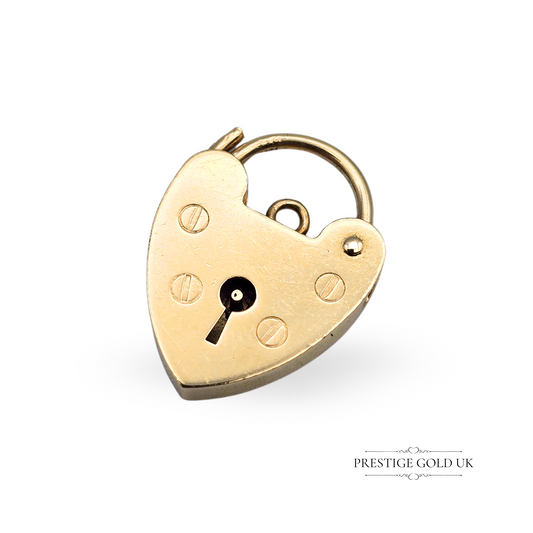9ct Yellow Gold Heart Padlock, Fully British Hallmarked, Birmingham 1975