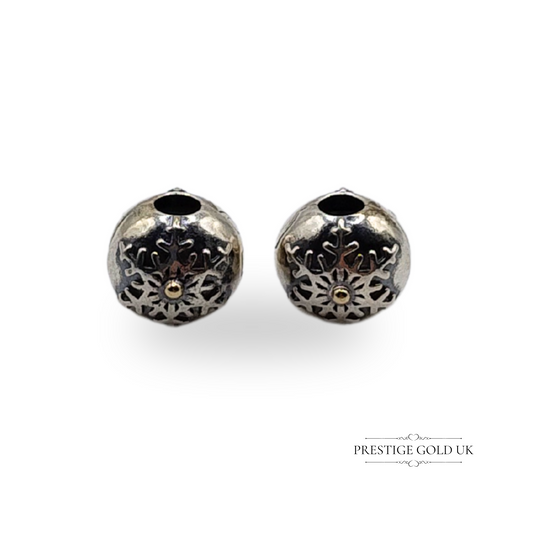 Pair of Pandora Silver Winter Wonderland Snowflake Charms 14k Gold ALE 791232