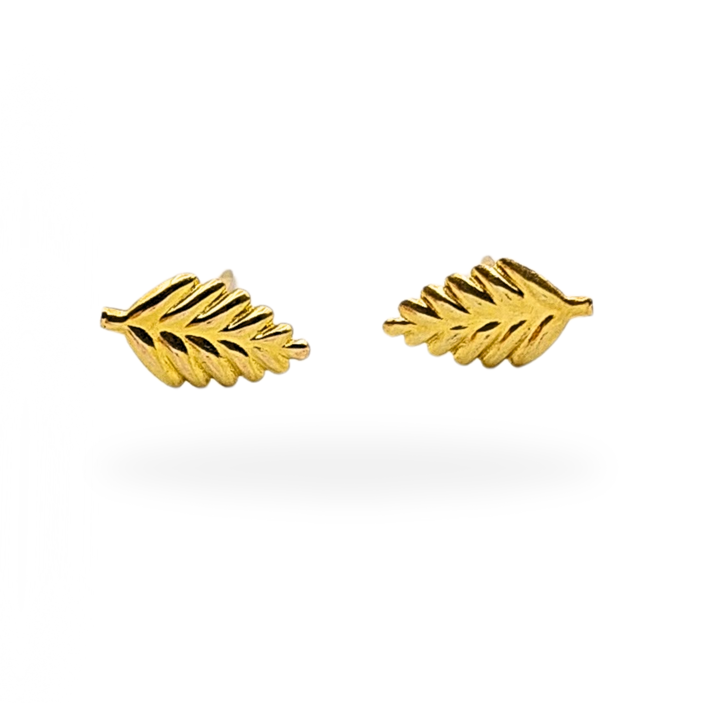 9ct Gold Leaf Earrings, London 1981, Studs, Andralock