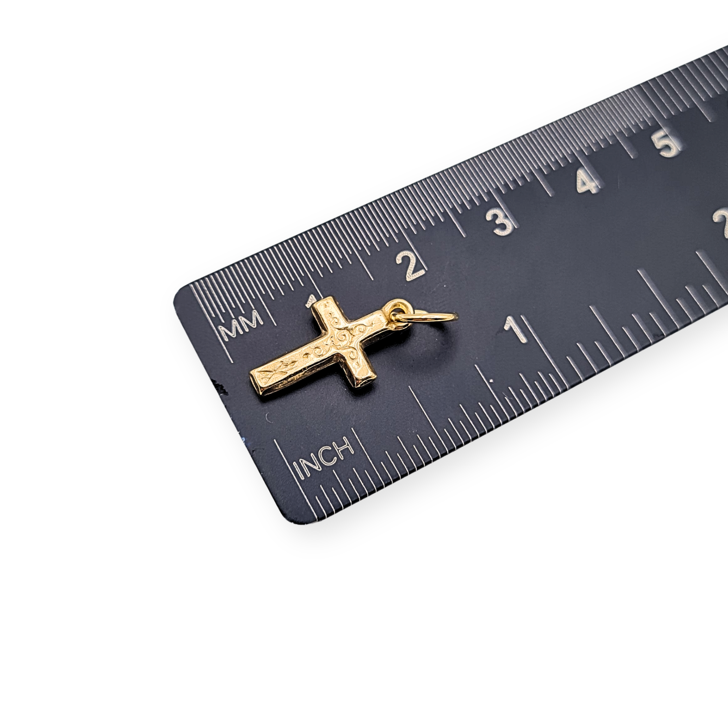 Tiny 9ct Gold Cross Pendant Engraved 16mm