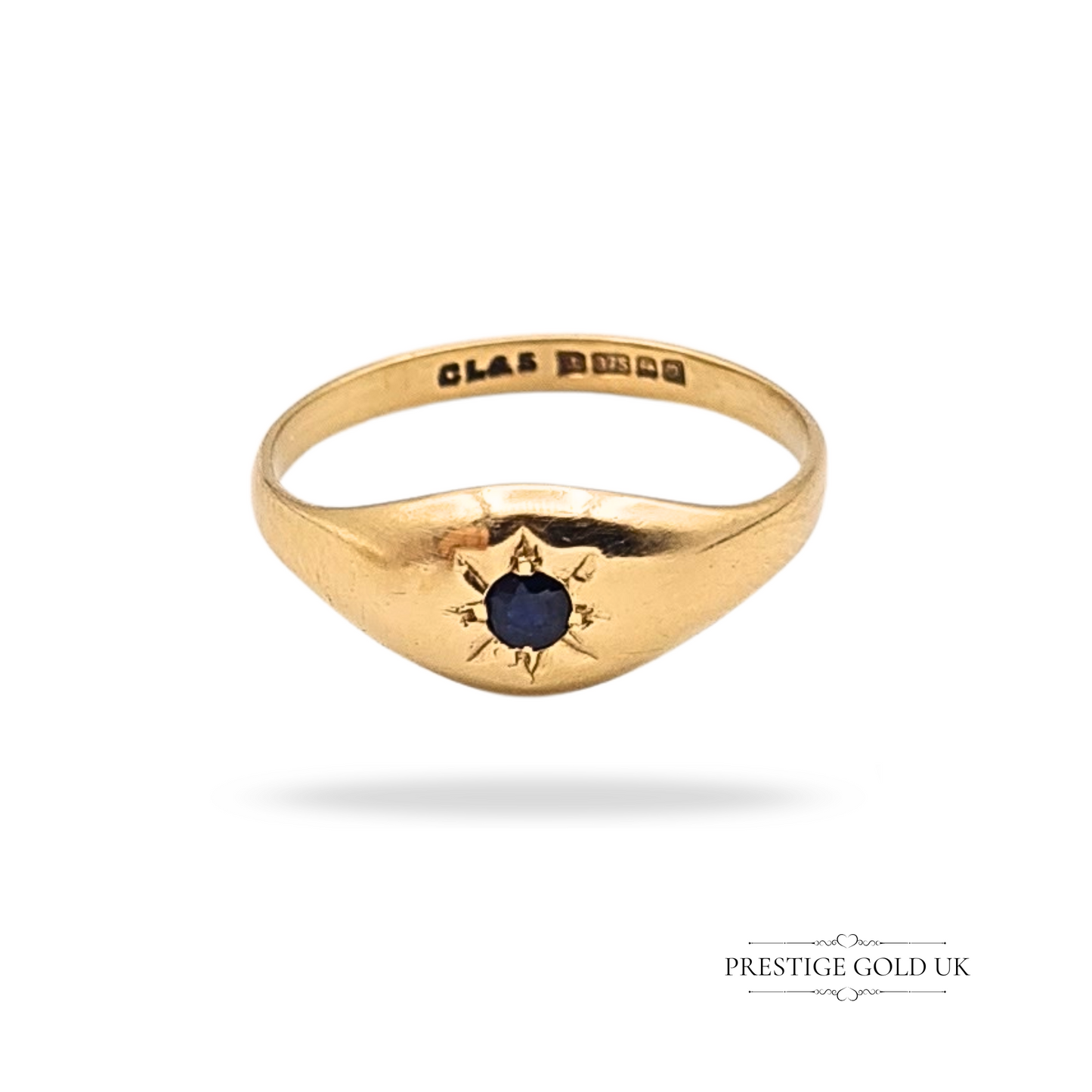 9ct Gold Sapphire Vintage Gypsy Ring, Size  UK L 1/2 US 6