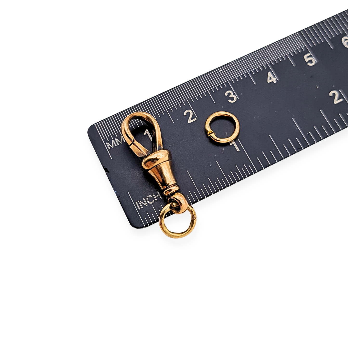 9ct Rose Gold Dog Clip Albert Chain Clasp, Twin 7mm Rings