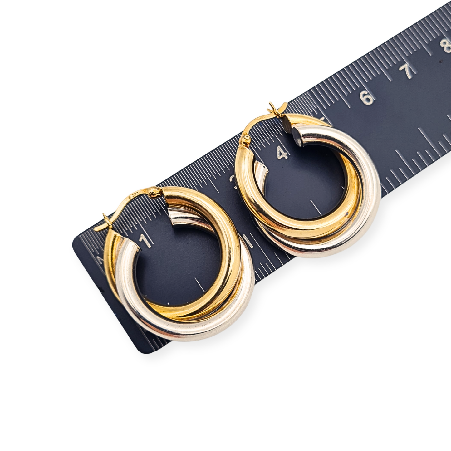 Large 9ct Gold Two Tone Creole Hoop Earrings Chunky Twist Gold Hallmarked