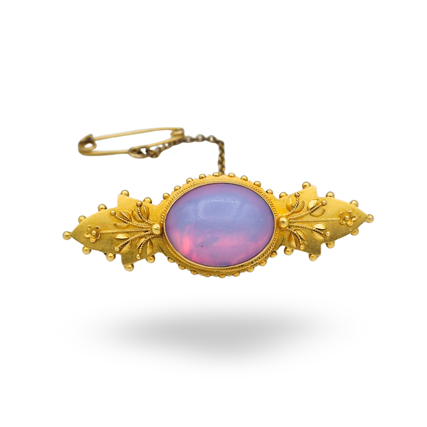 Ornate Edwardian 15ct Gold Cabochon Brooch,  Chester 1900
