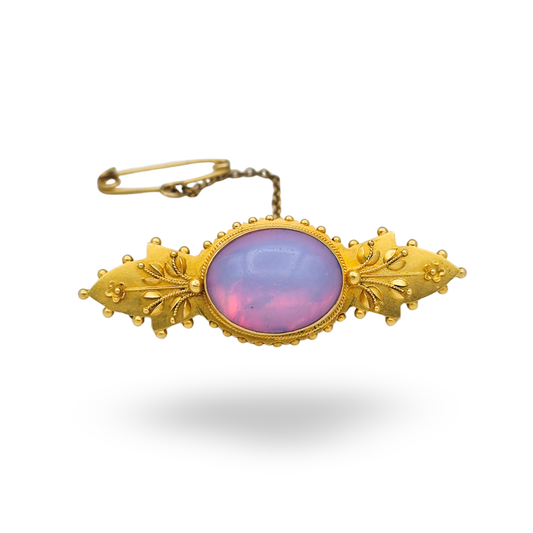 Ornate Edwardian 15ct Gold Cabochon Brooch,  Chester 1900