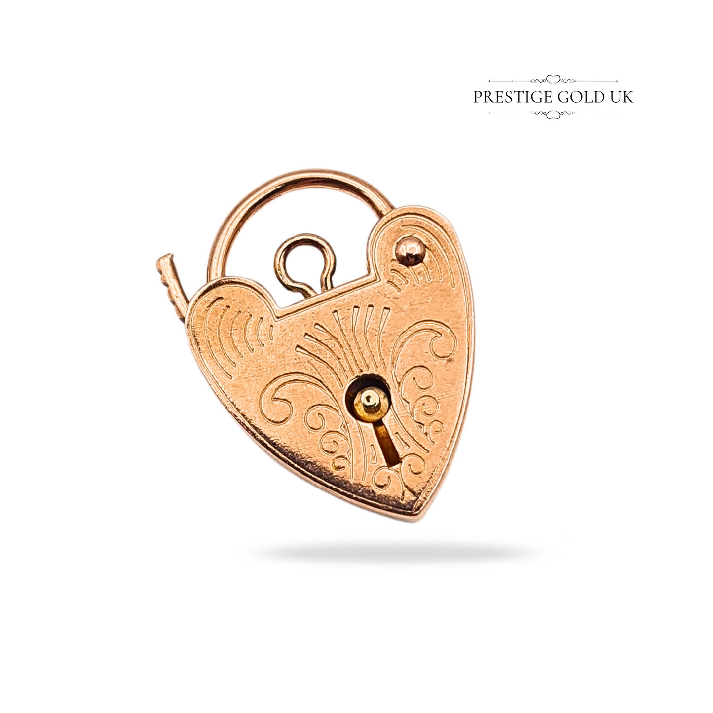 9ct Rose Gold Heart Padlock, Engraved Vintage Charm With London Hallmark