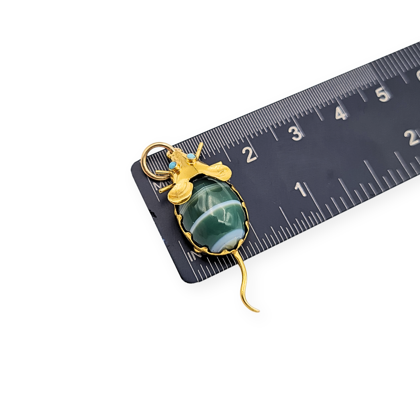 18ct Gold Mouse Charm Turquoise Eyes Green Cabochon Body