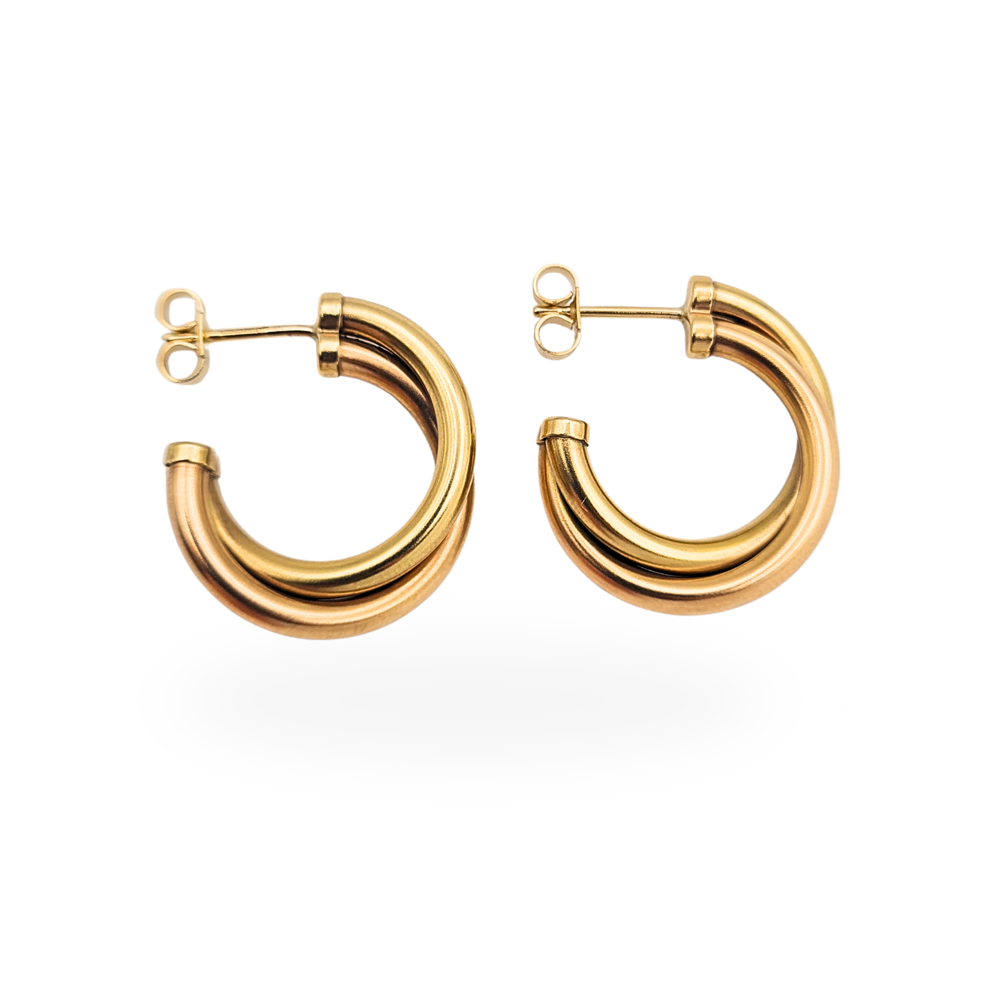 9ct Gold Two Tone Twist Hoop Earrings 24mm 1997 Rose Yellow Gold