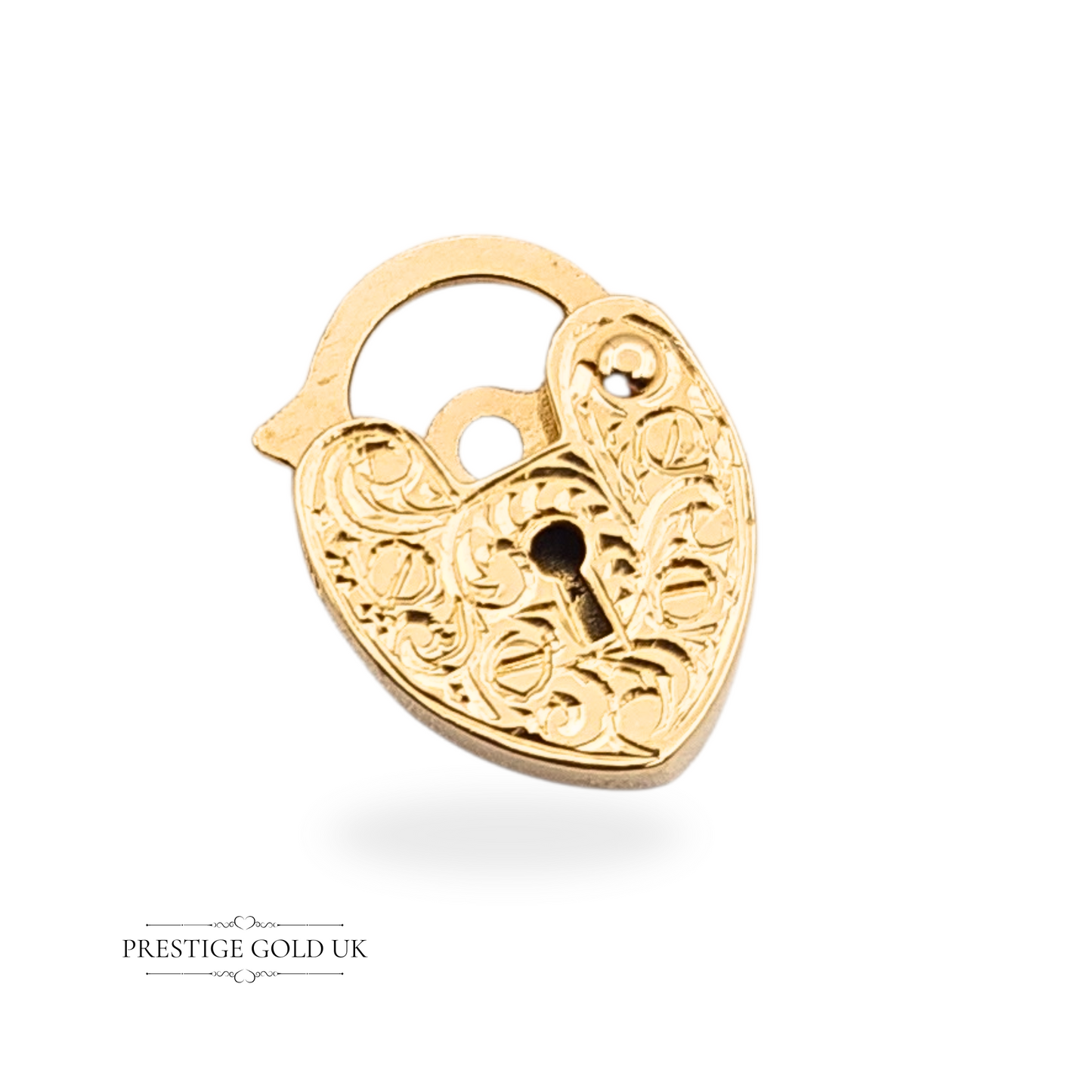 Tiny 9ct Gold Opening Heart Padlock Charm, Hand Engraved Floral Design 1985