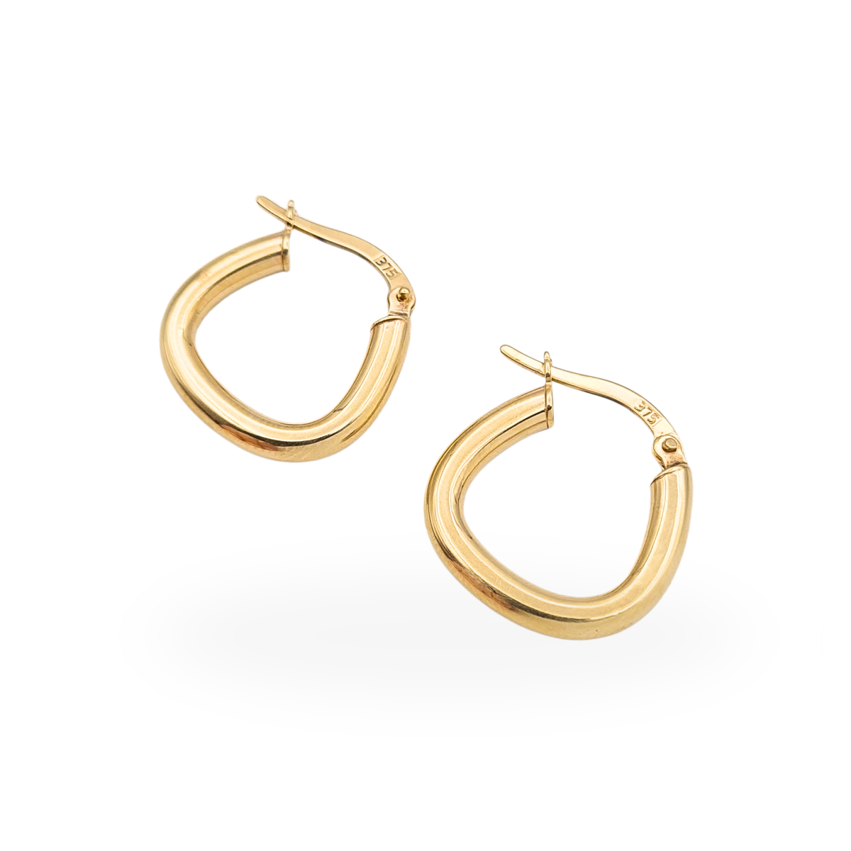 9ct Gold Puffy Hoop Earrings Triangle Shaped 18mm Stamped 375