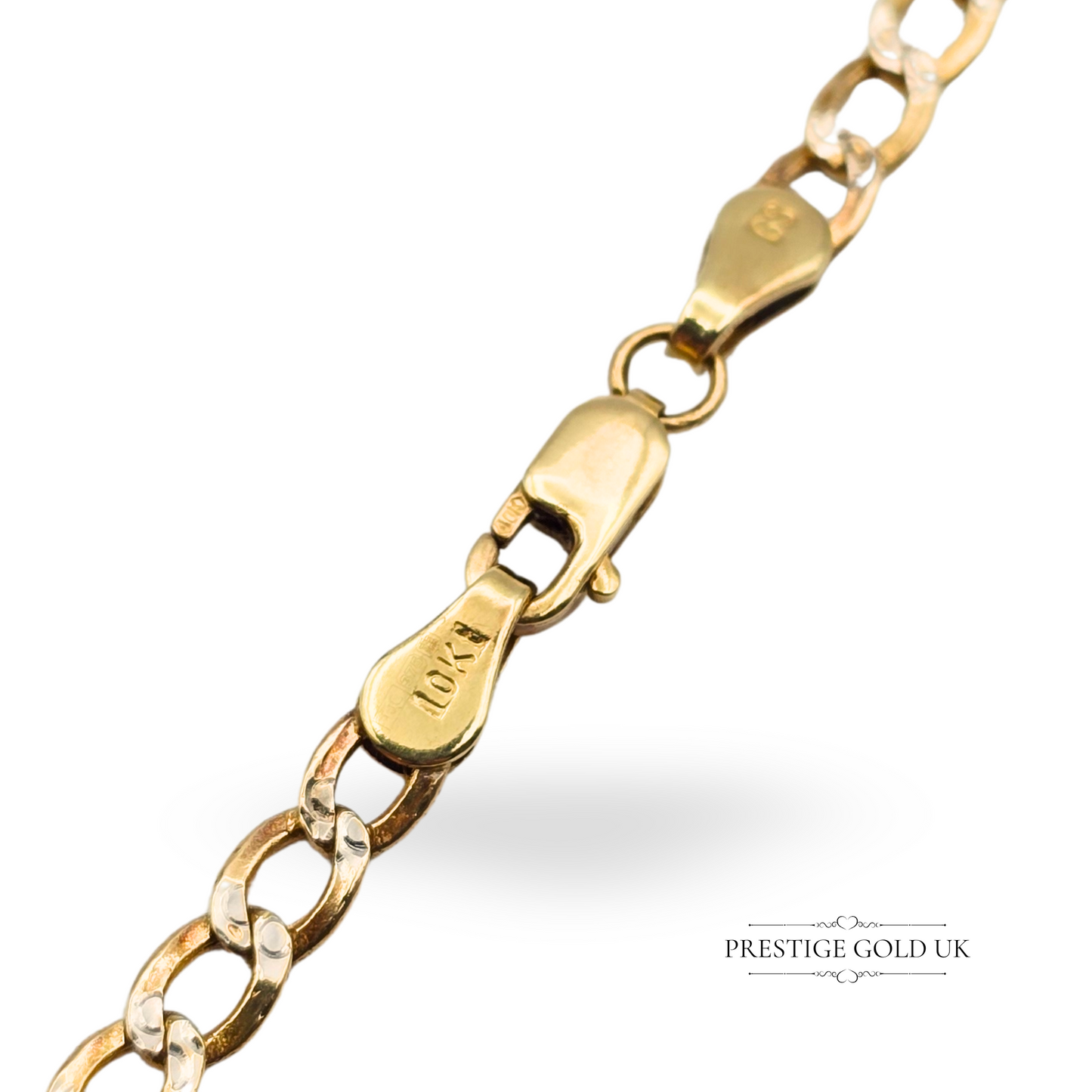 10ct Gold Bi-Curb Chain Necklace, 24 Inch Long, 3mm Wide, Two Tone