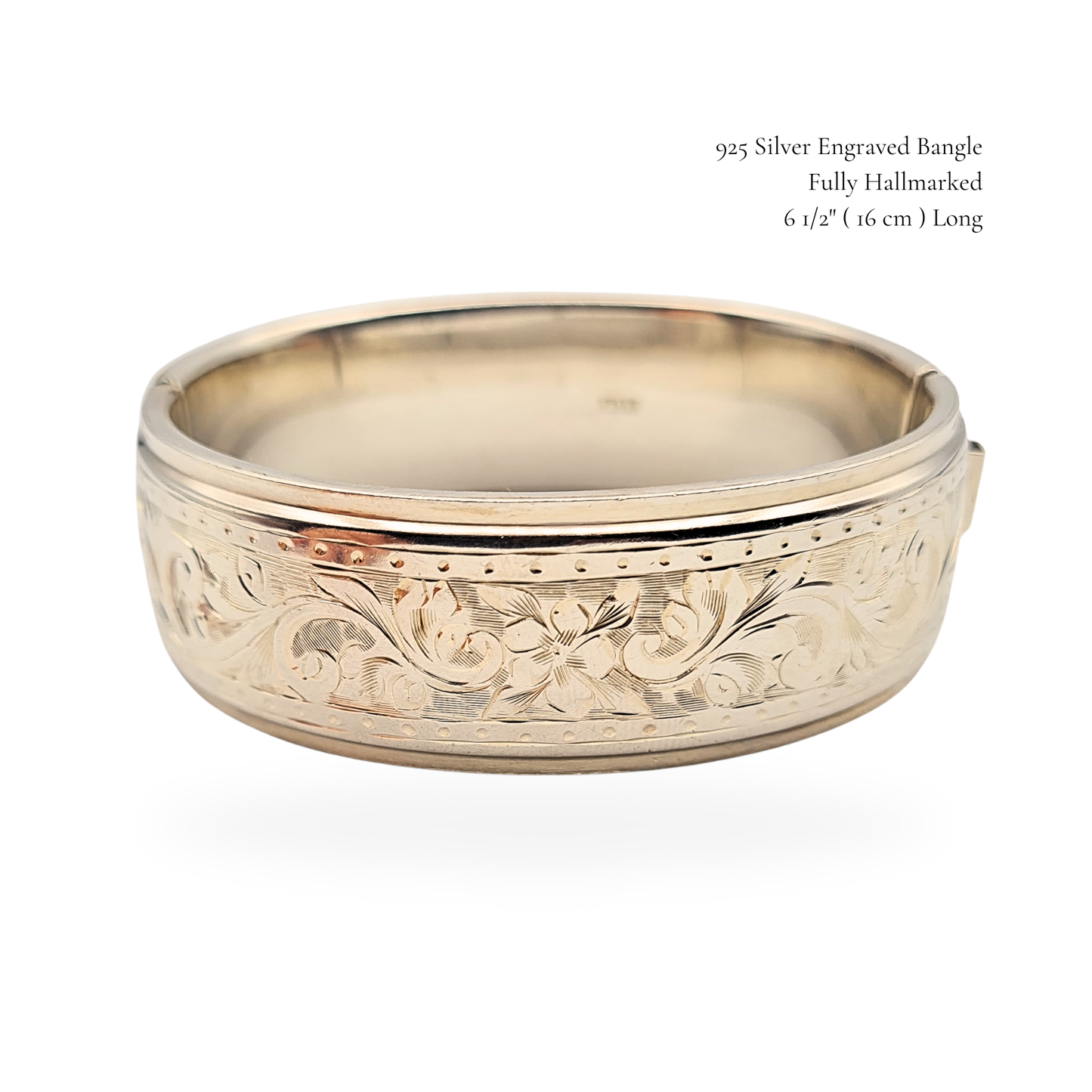 6 1/2" Silver Floral Bangle, Birmingham 1984, Wide Opening Bangle