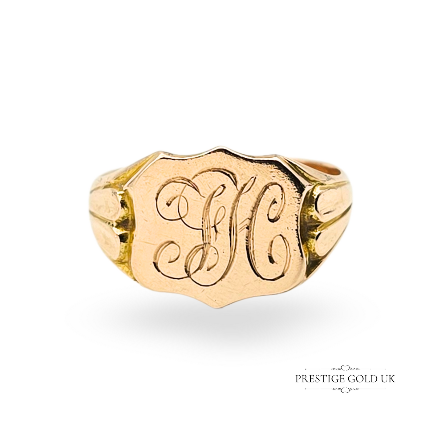 9ct Rose Gold Ornate Signet Ring, Monogrammed FH,  UK Size S 1/2 US 9