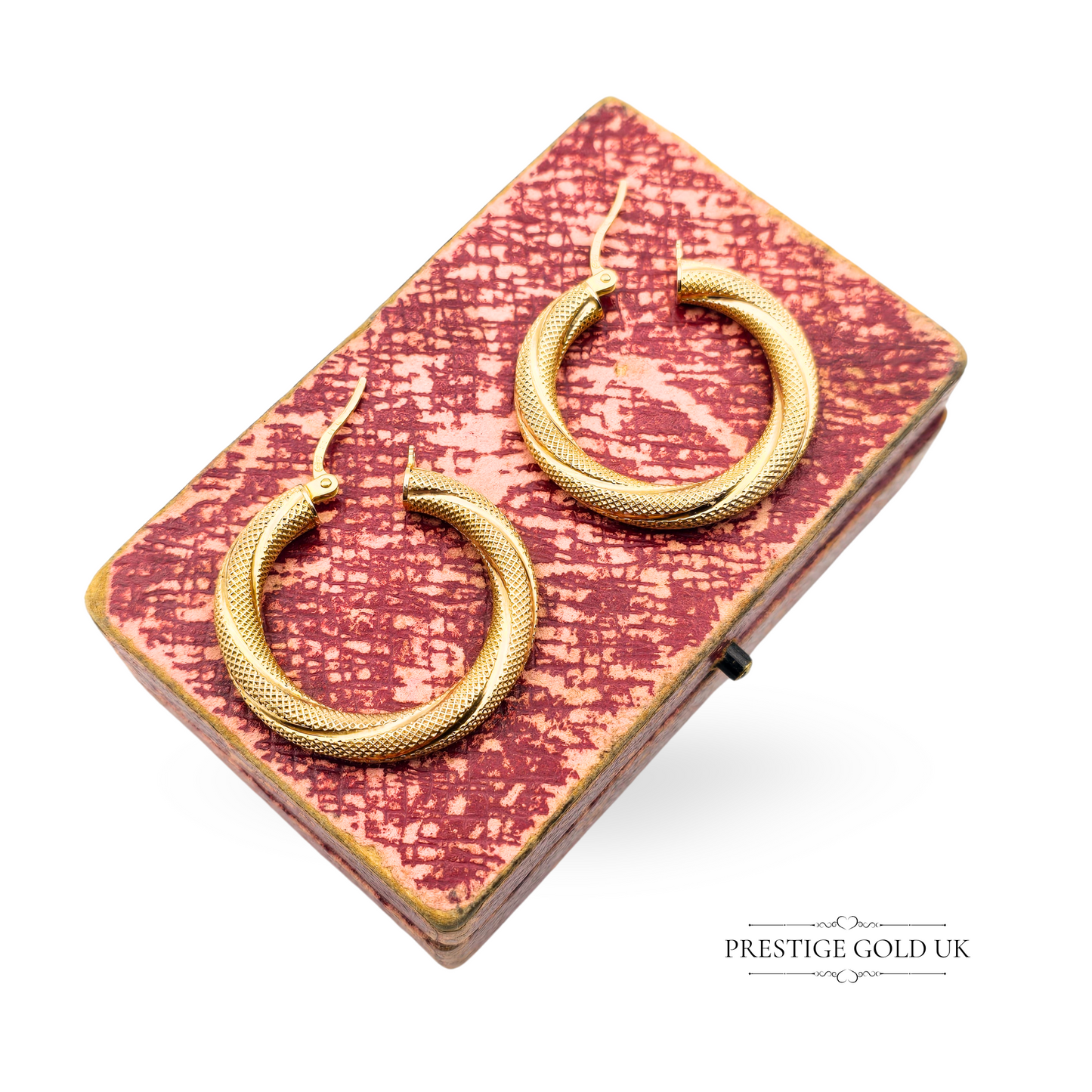 9ct Gold Large Round Flip Top Hoop Earrings, Two-Tone Textured Design