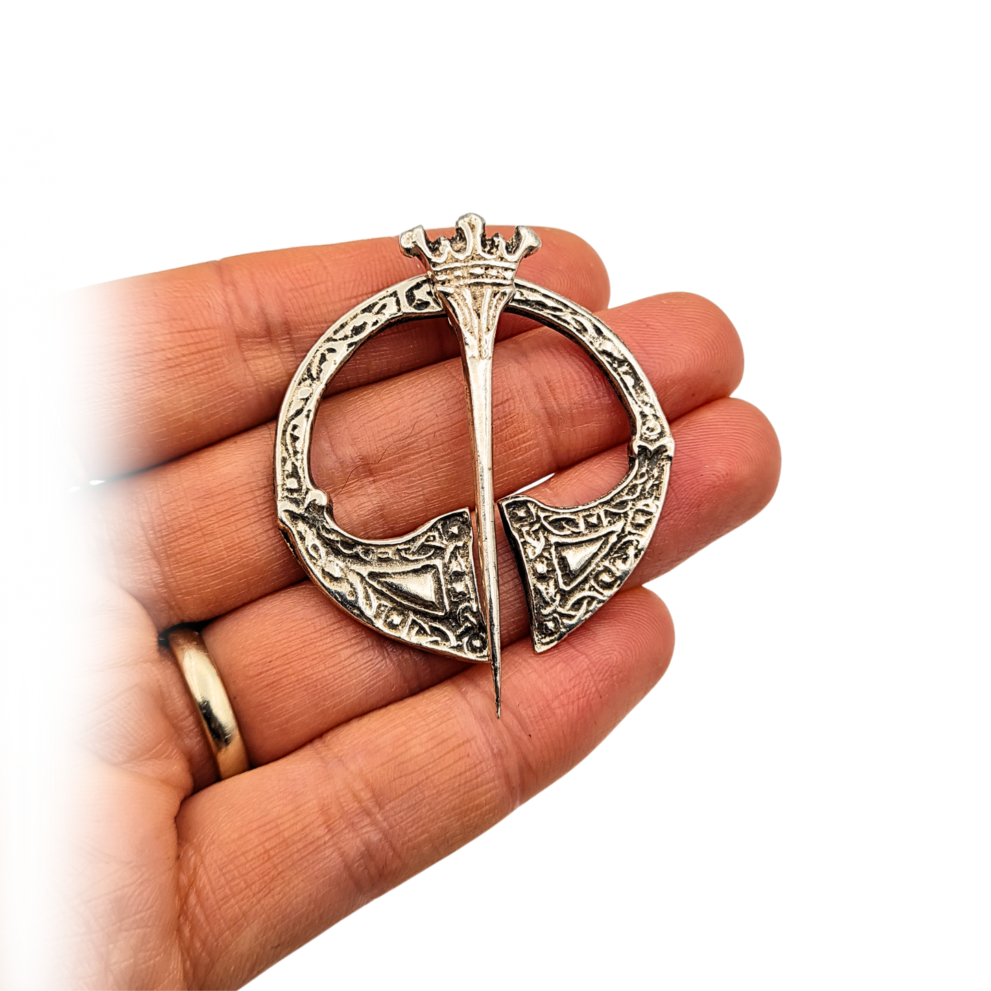 Silver Celtic Kilt Pin, Crown Design, Stamped Silver