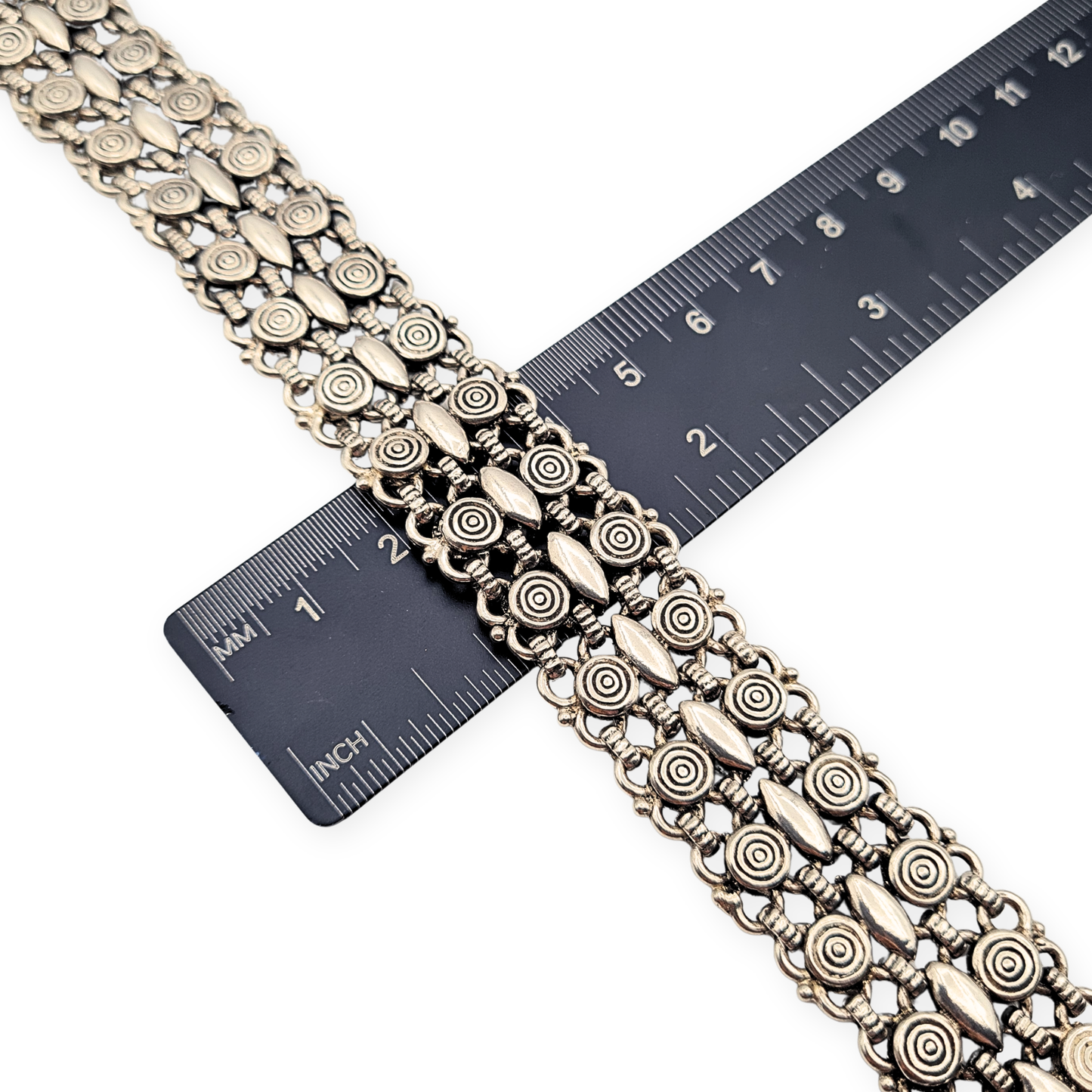 7" Long 800 Silver Wide Bracelet, Swirl Link Chunky, Unique bracelet