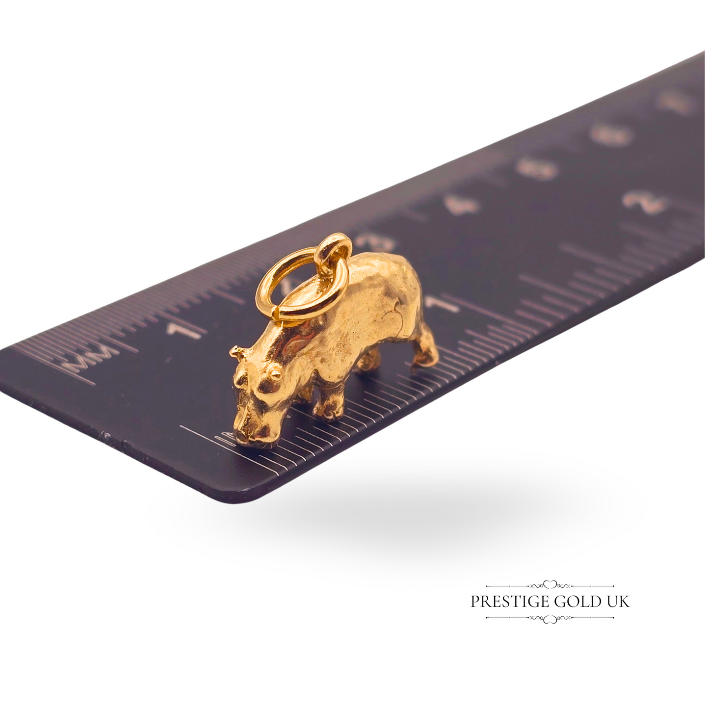 9ct Gold Hippo Charm Pendant, Solid 9k Gold, Small Realistic Hippopotamus