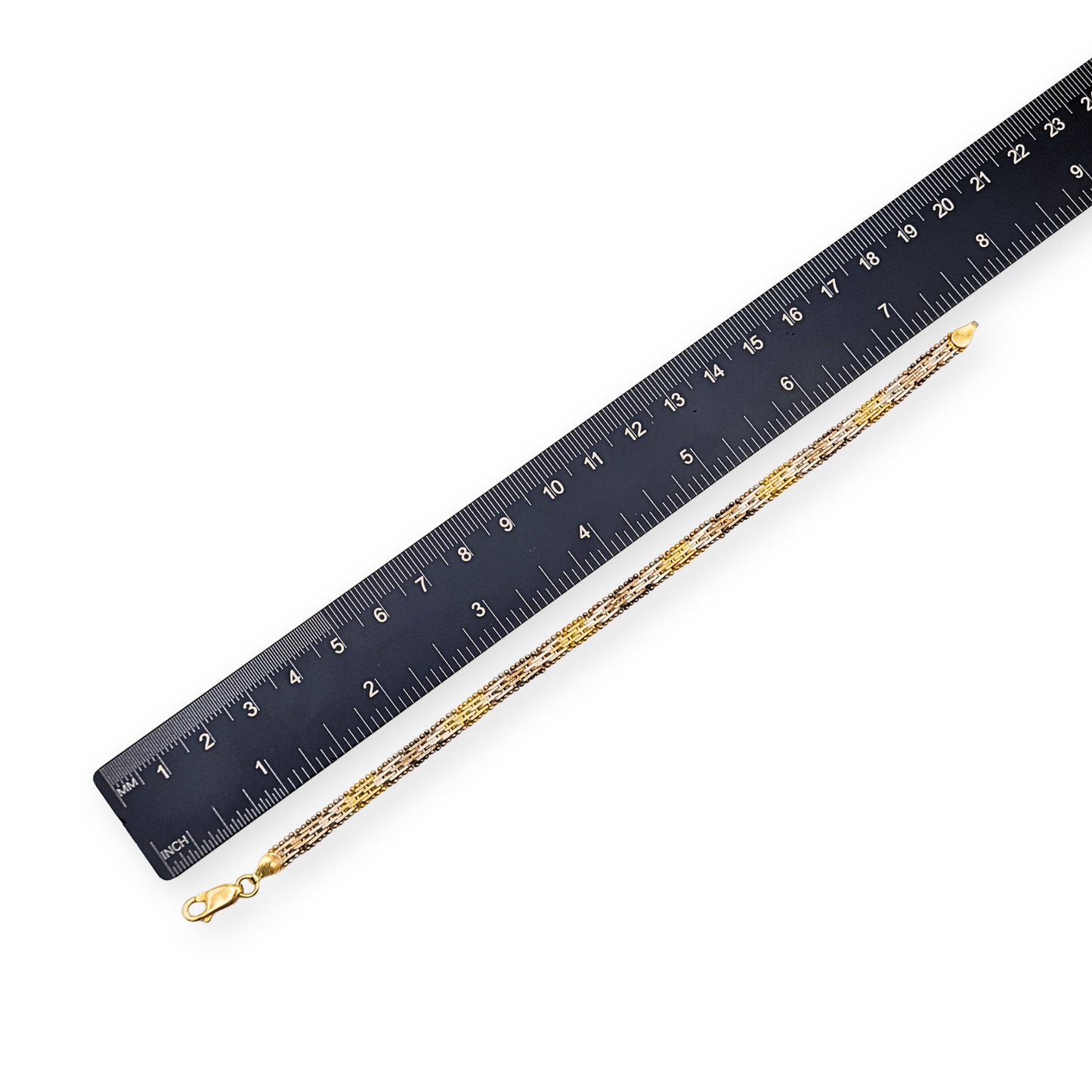 7 1/2 " 925 Silver 3-Tone Bracelet, Beaded Edge,