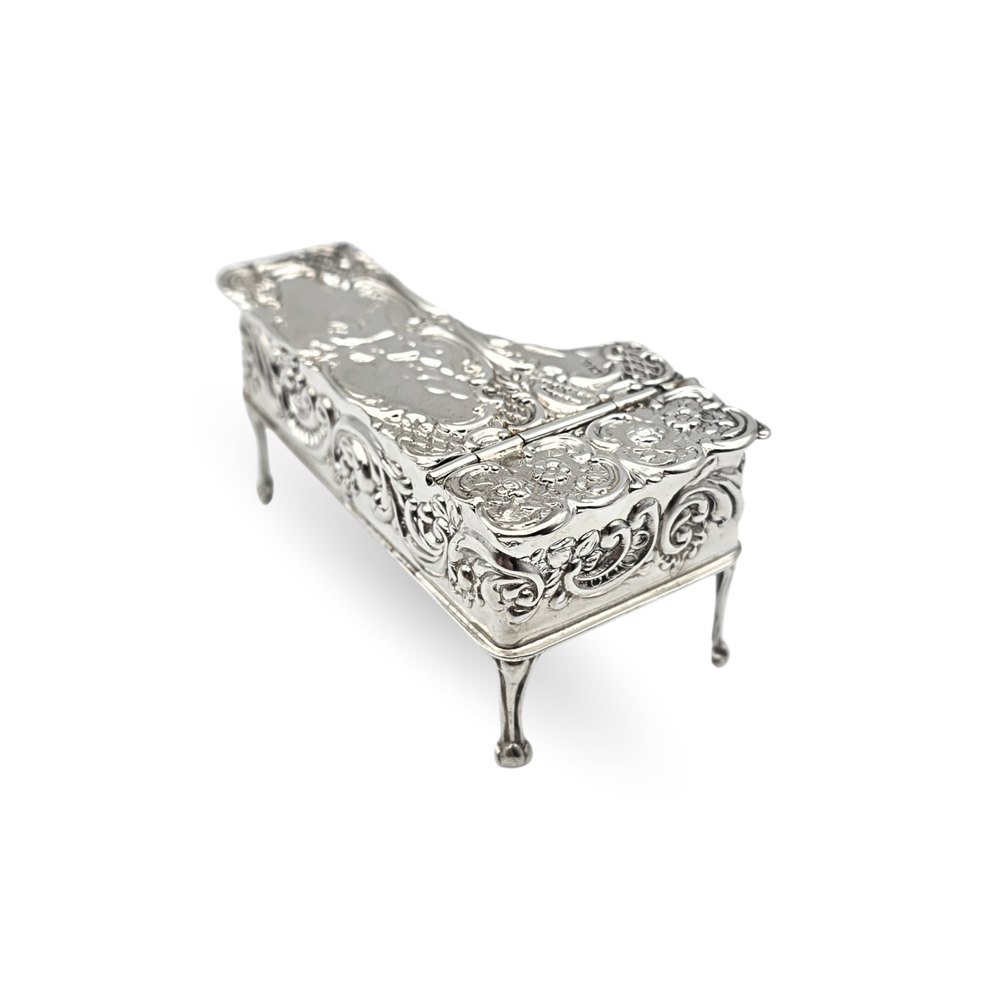Silver Dollhouse Piano, John Rose, Opening Miniature, Rococo Cherub 1959