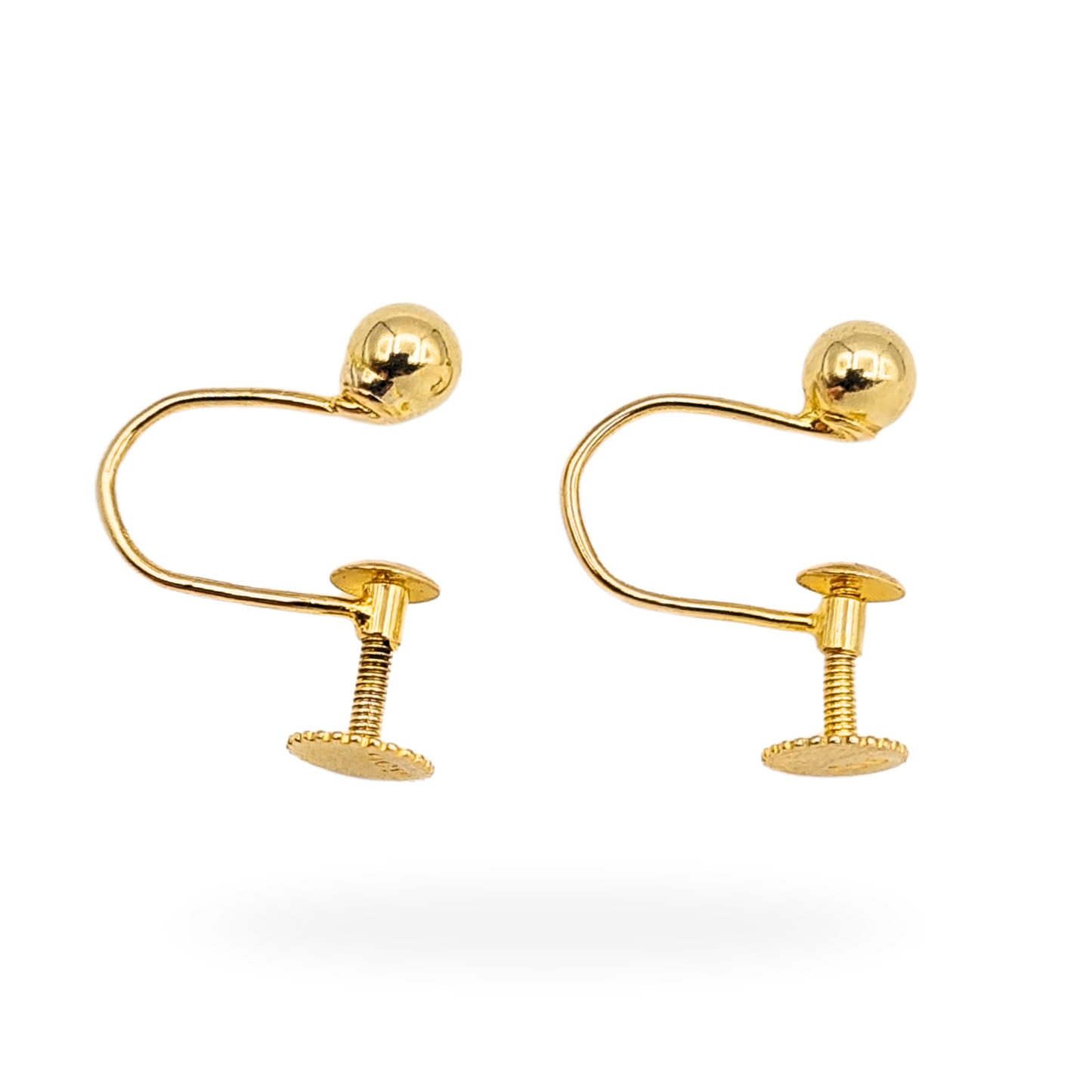 9ct Gold Screw Back Earrings, 4mm Ball, non pierced ears