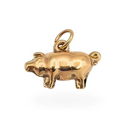 9ct Gold Puffy Pig Charm Pendant,  Novelty Animal Charm