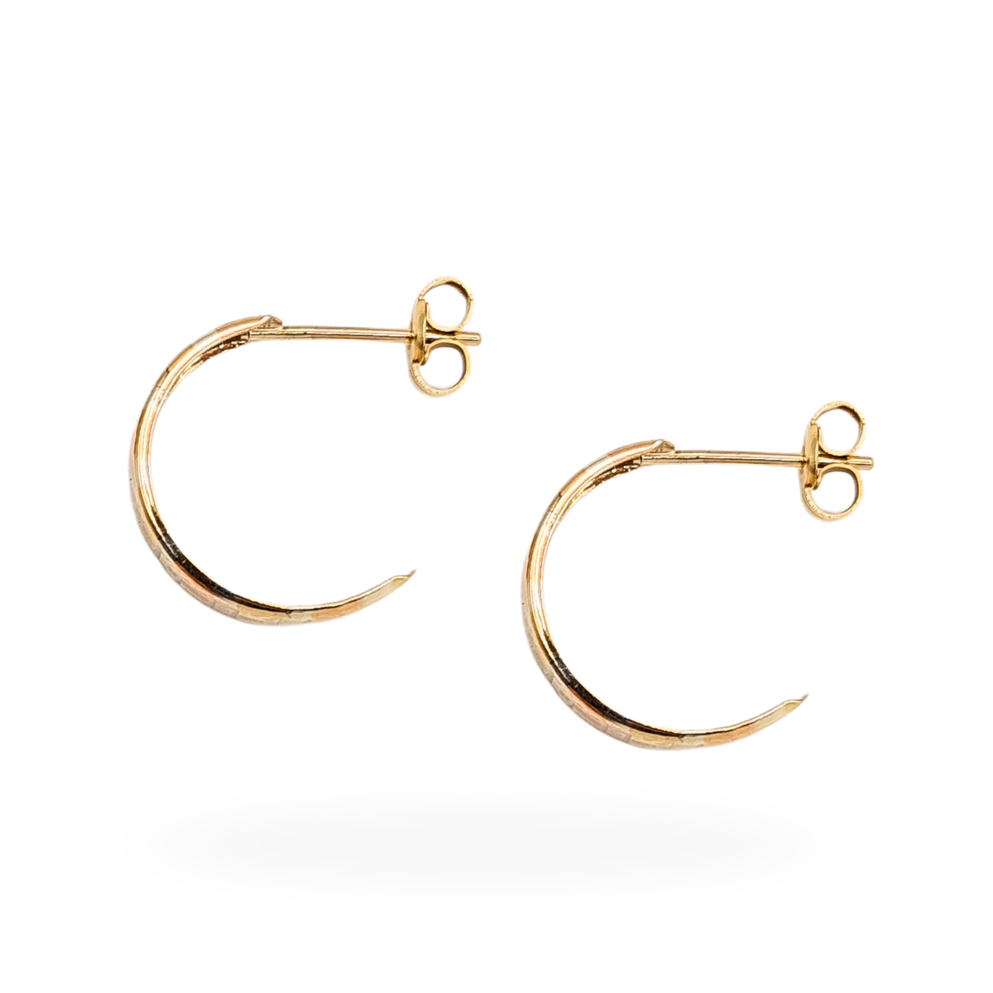 9ct Gold Two Tone Half Hoops, 15mm x 4mm, 0.75g, Engraved