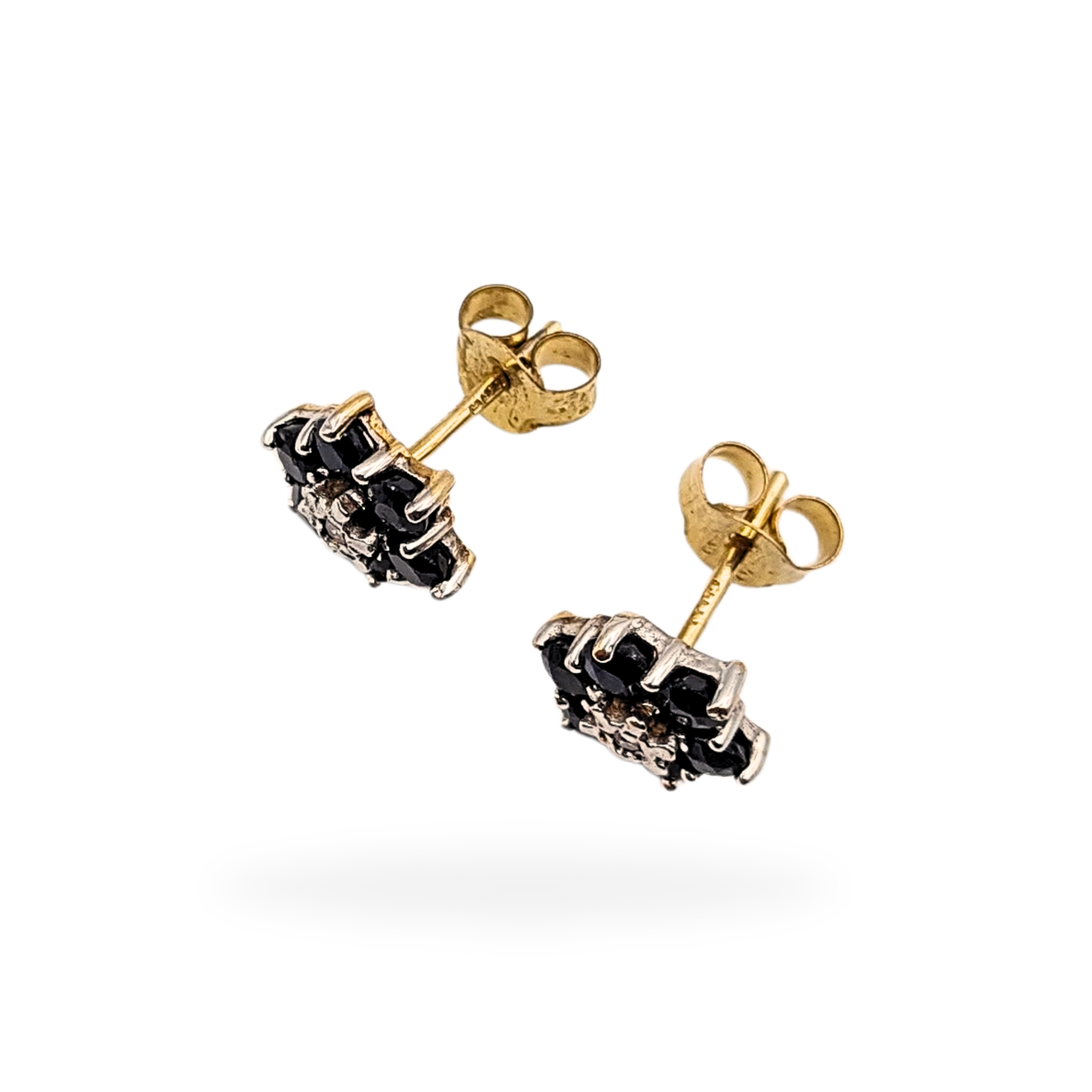 9ct Gold Sapphire & Diamond Flower Cluster Stud Earrings