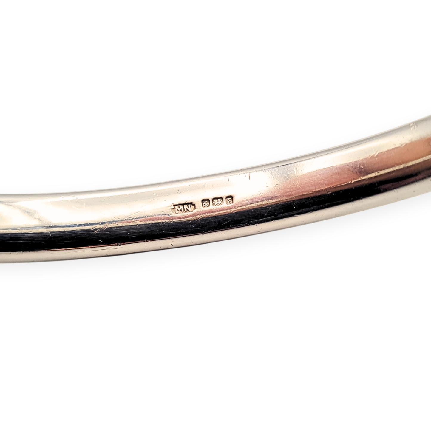 Large 925 Silver Oval Bangle, Solid Heavy, Sheffield 1992, 7 3/4 inches