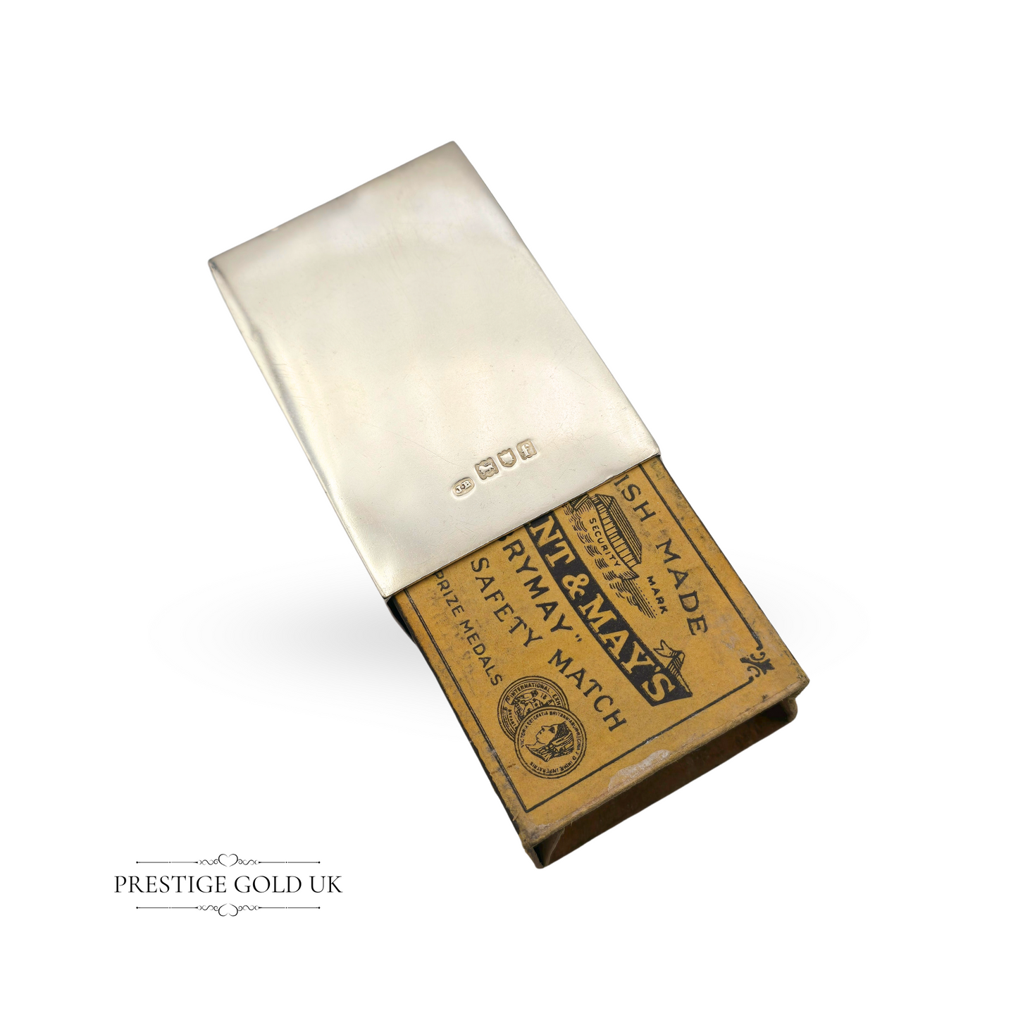 Antique Solid Silver Matchbox Holder, London 1901, Rococo Floral Design, 3” x 2”