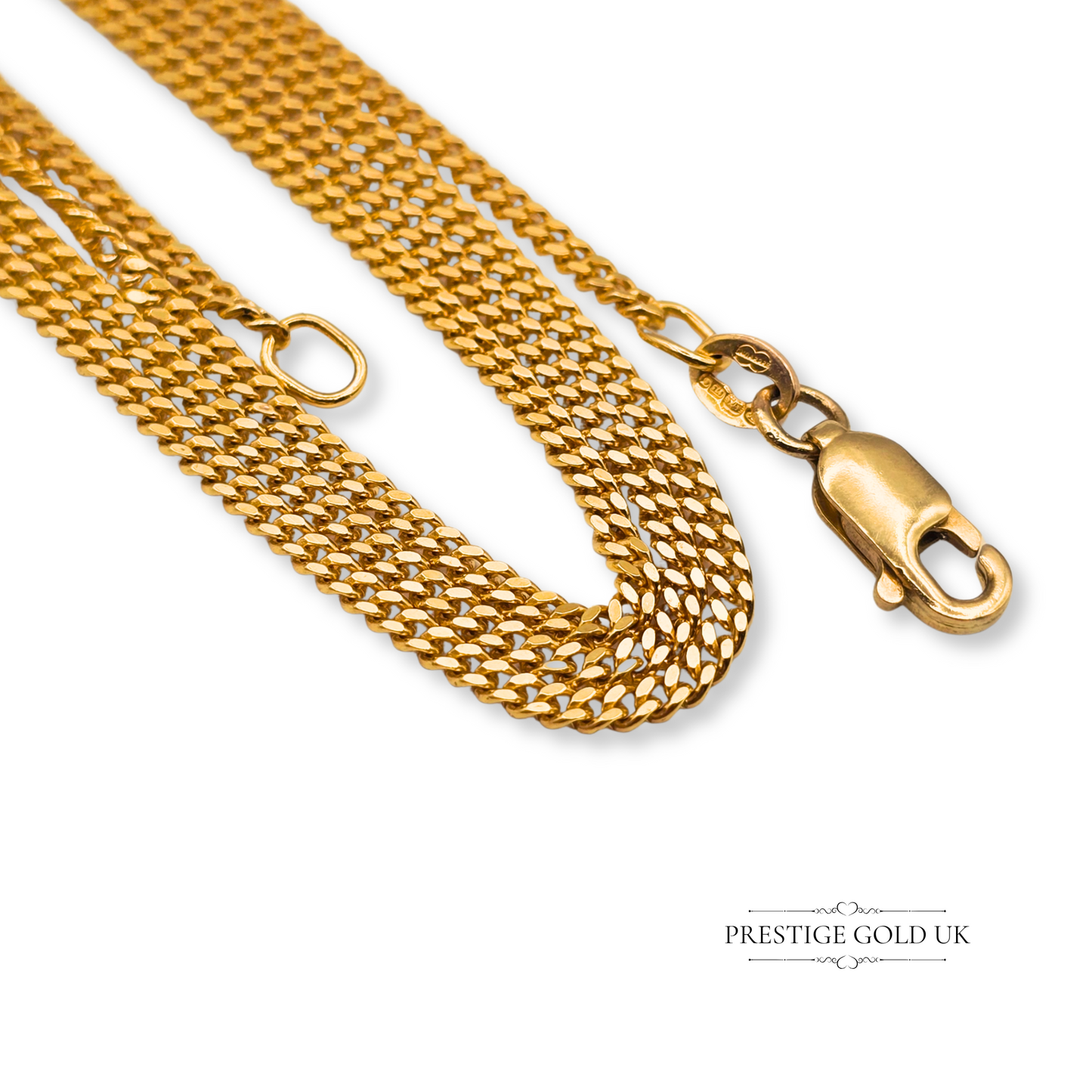 22 1/2" Long Gold Curb Chain Necklace, Solid Gold, Narrow Width, Lobster Clasp