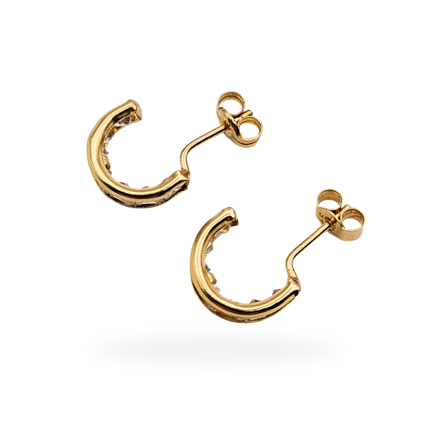 Tiny 9ct Gold CZ Half Hoop Earrings, Butterfly Backs
