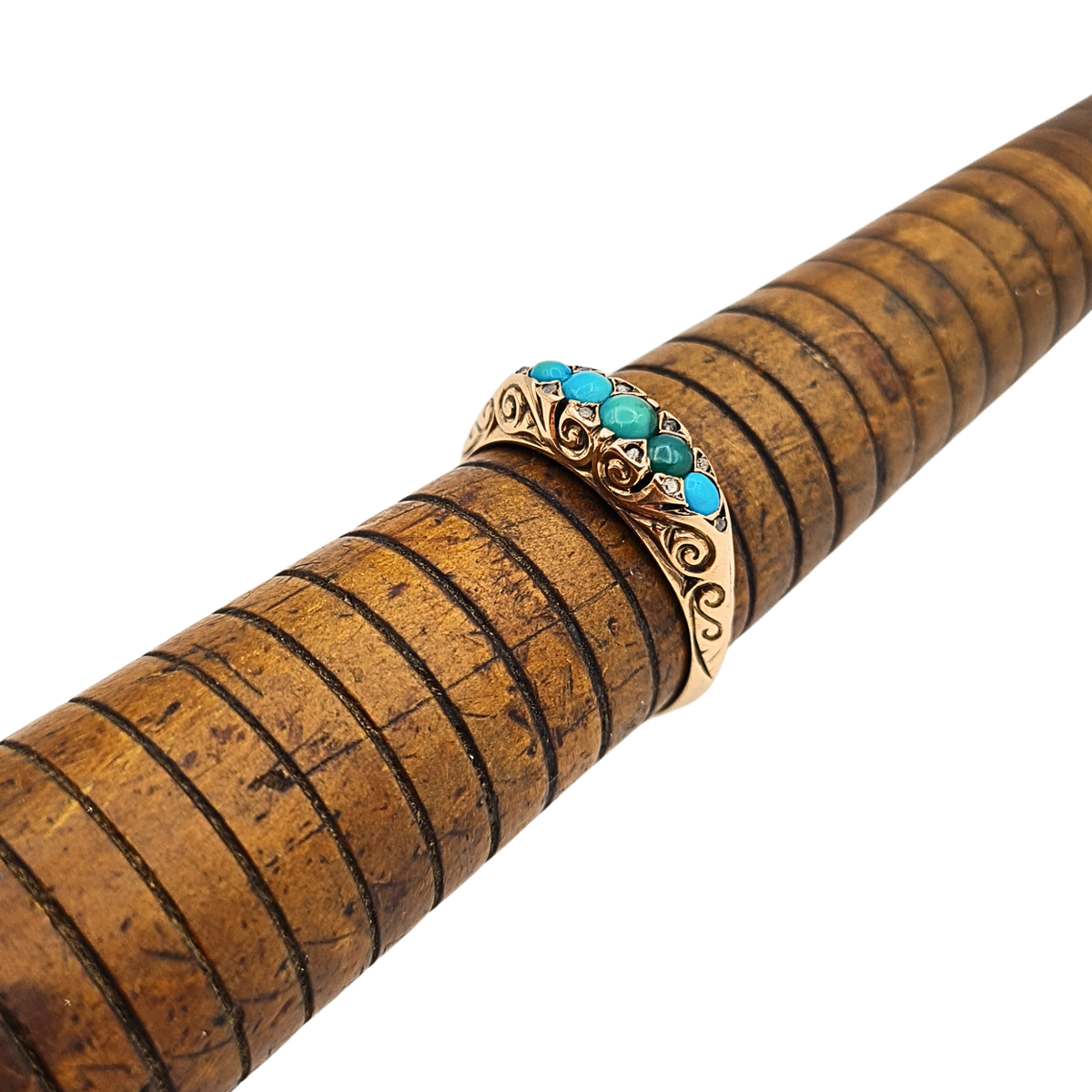 Antique 9ct Gold Turquoise Diamond 5 Stone Ring,  Chester Hallmark 1902 UK P US 7 3/4