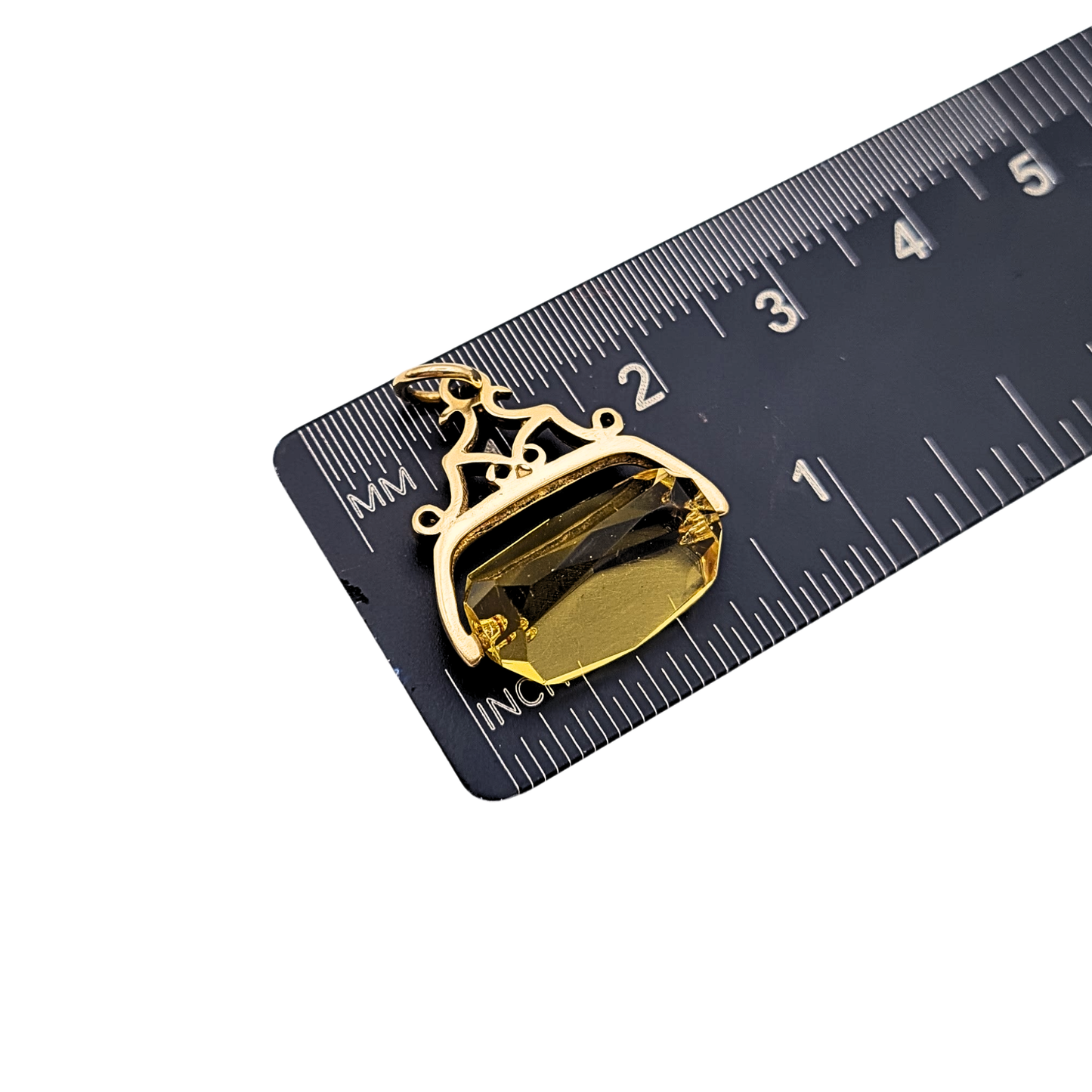 Small 9ct Gold Citrine Spinner Fob Pendant, London 1977