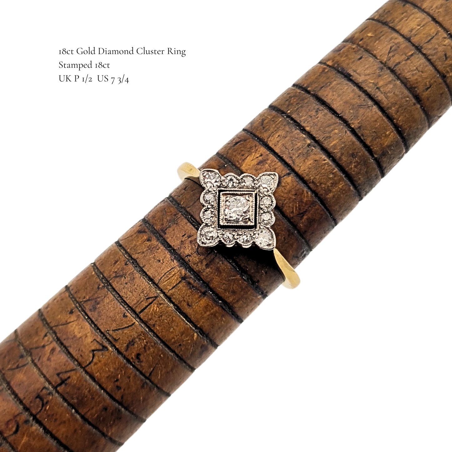 18ct Gold Art Deco  Diamond Cluster Ring UK P1/2 US 7.75