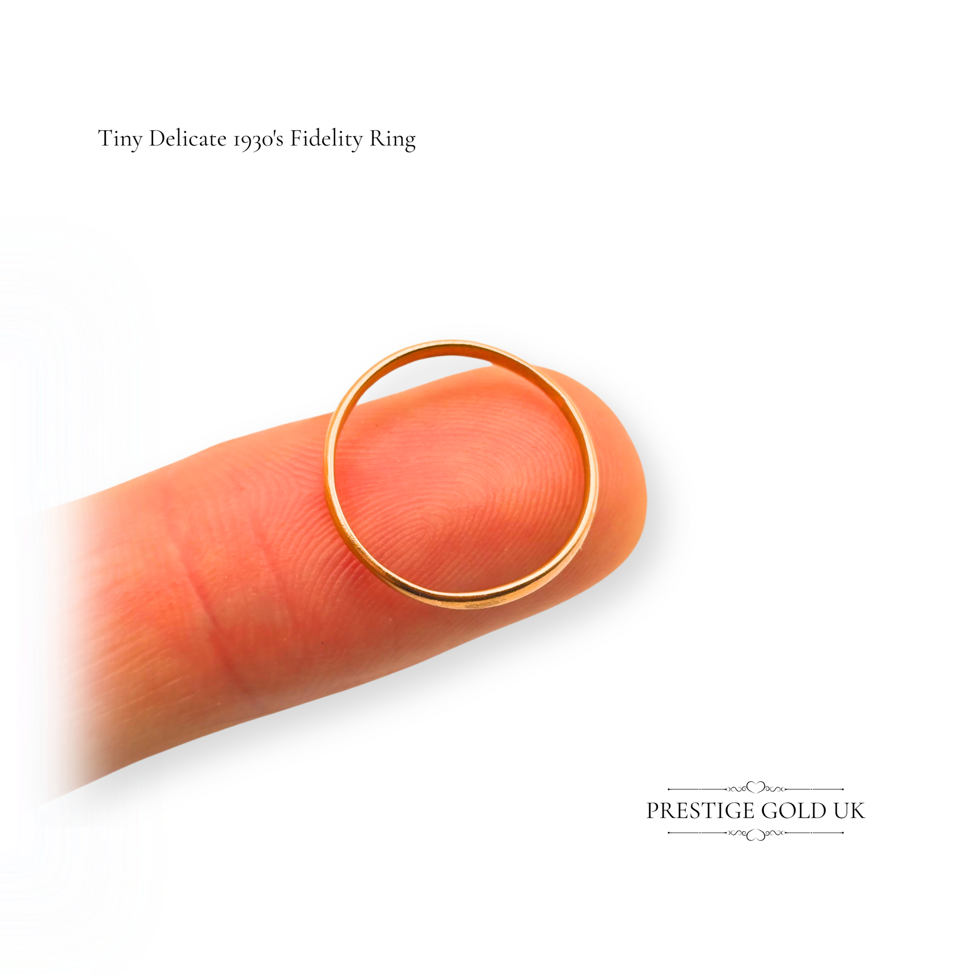Antique 22ct gold skinny wedding band by Fidelity brand (HG&S), 2mm wide with full Birmingham hallmark from 1937, vintage UK I size gold ring