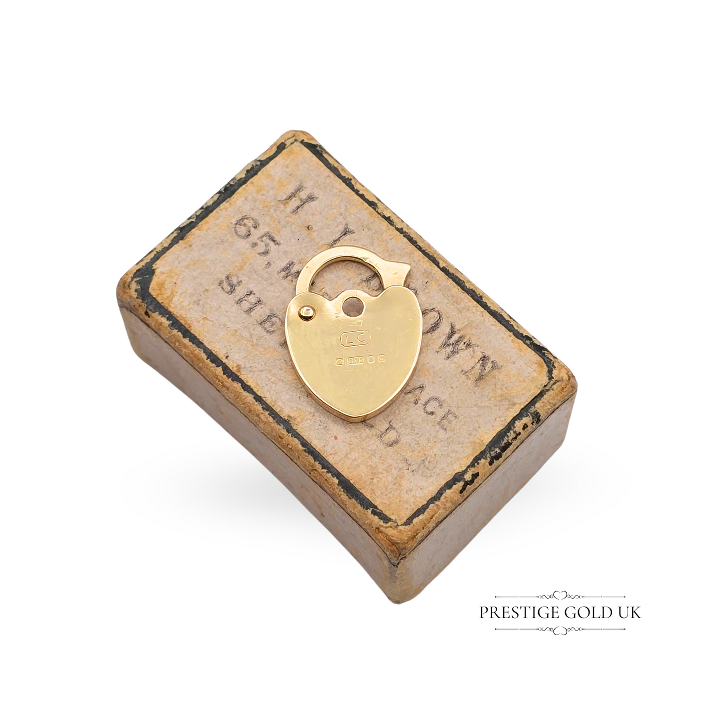Tiny 9ct Gold Heart Padlock, Hand Engraved, Flat Design, 13mm Tall