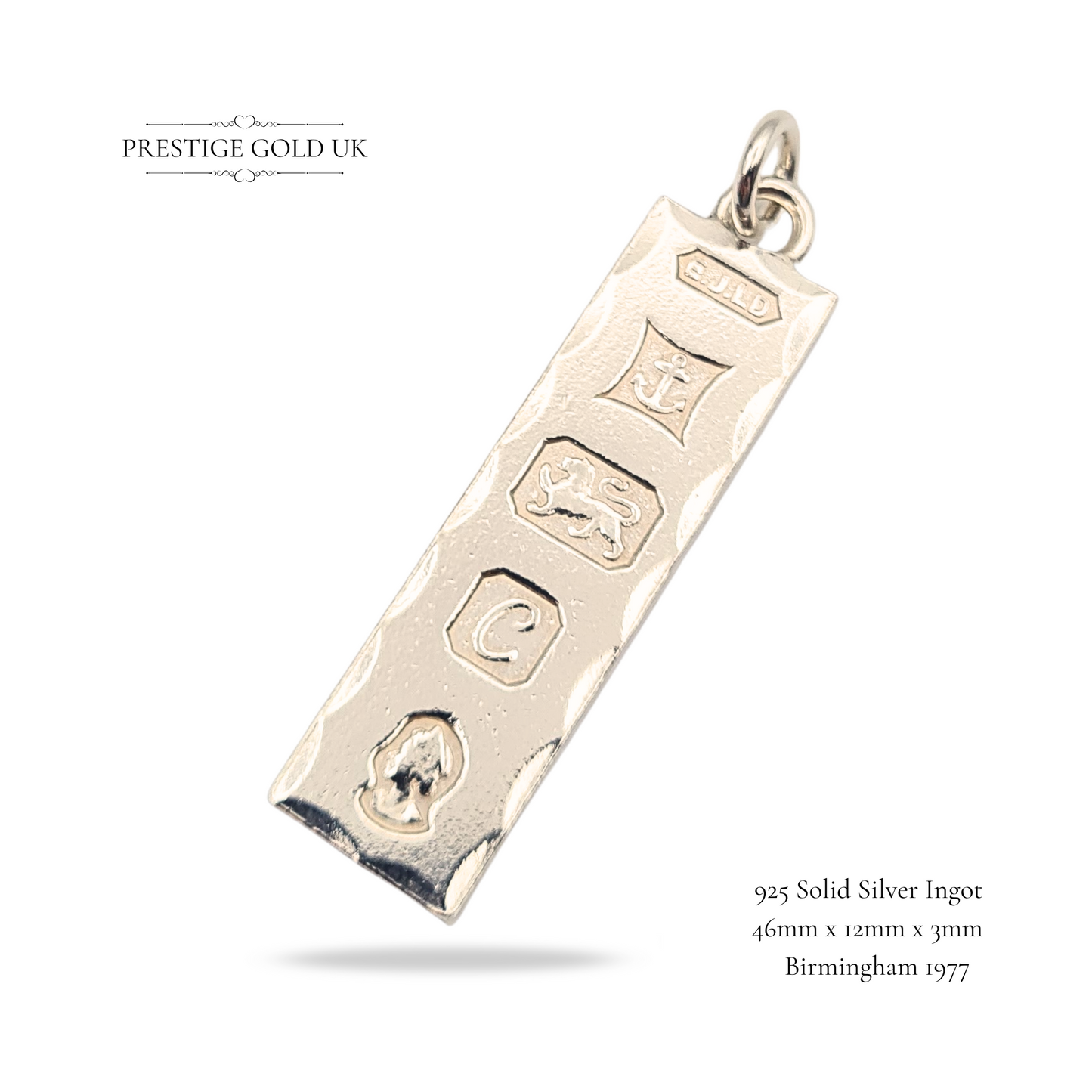 925 Silver Ingot Pendant 14g Hallmarked  Birmingham 1977 Faceted Edge