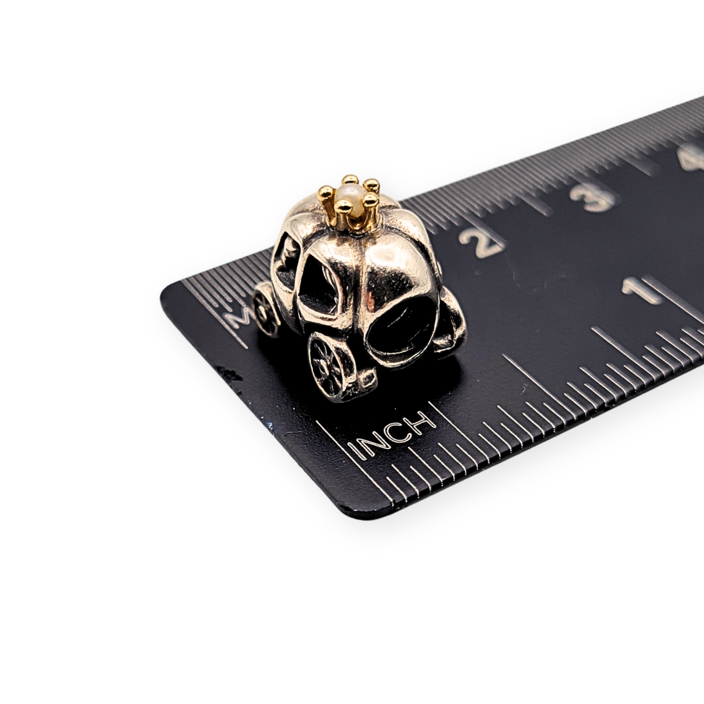 Pandora Silver 14k Gold Carriage Charm S925 ALE, Pearl Accent, Retired