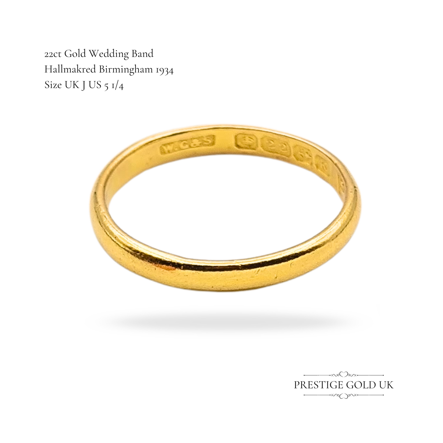 22ct Gold Wedding Band, Birmingham 1934, UK J  US 5 1/4