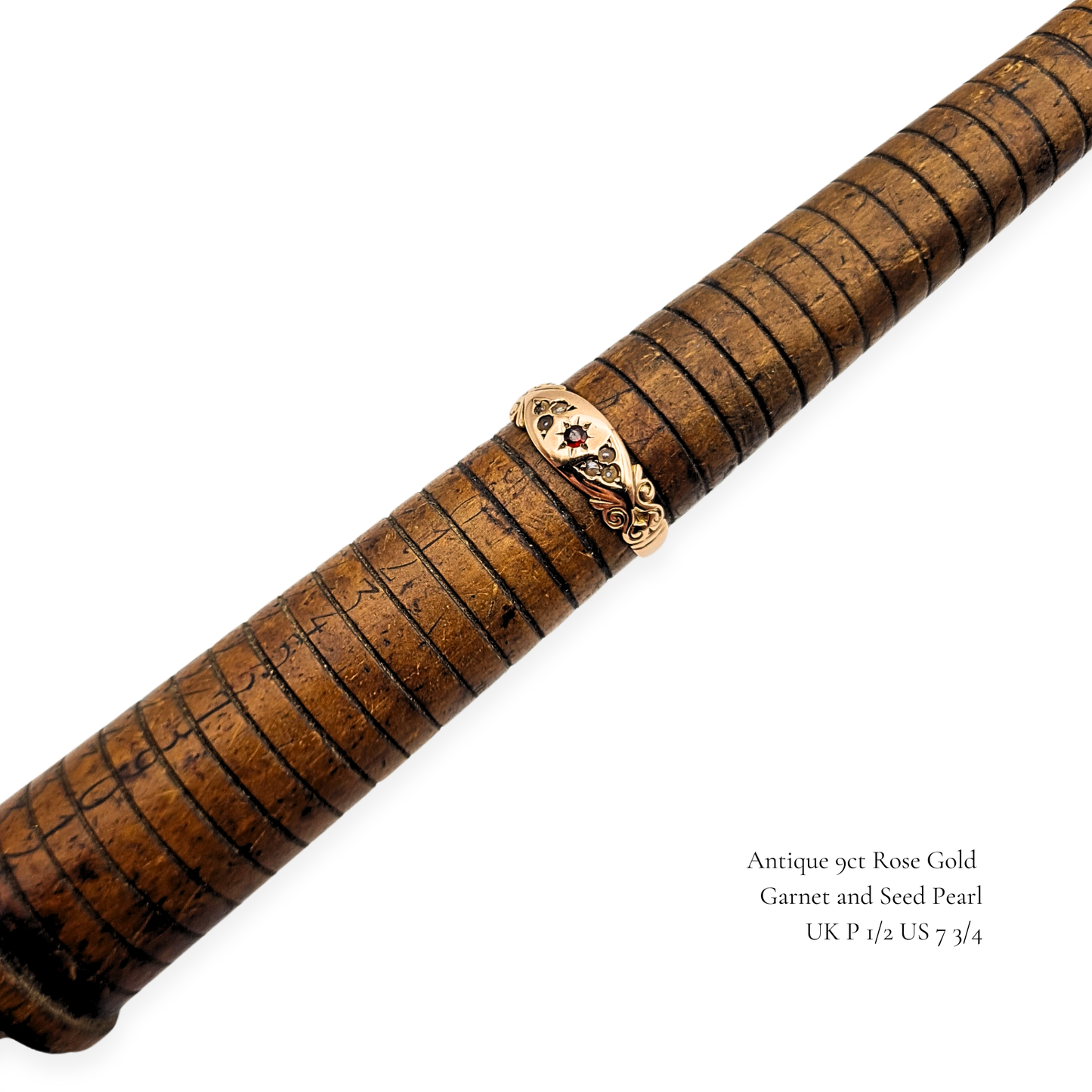 Antique 9ct Rose Gold Garnet & Pearl Ring, UK P 1/2, Birmingham 1847